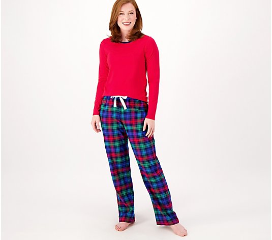 Lands' End Women's Knit Top & Flannel Pants Pajama Set