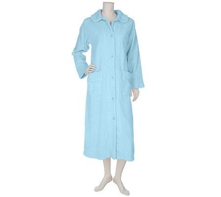Stan Herman Long Chenille Button Front Robe with Waffle Trim - Page 1 ...