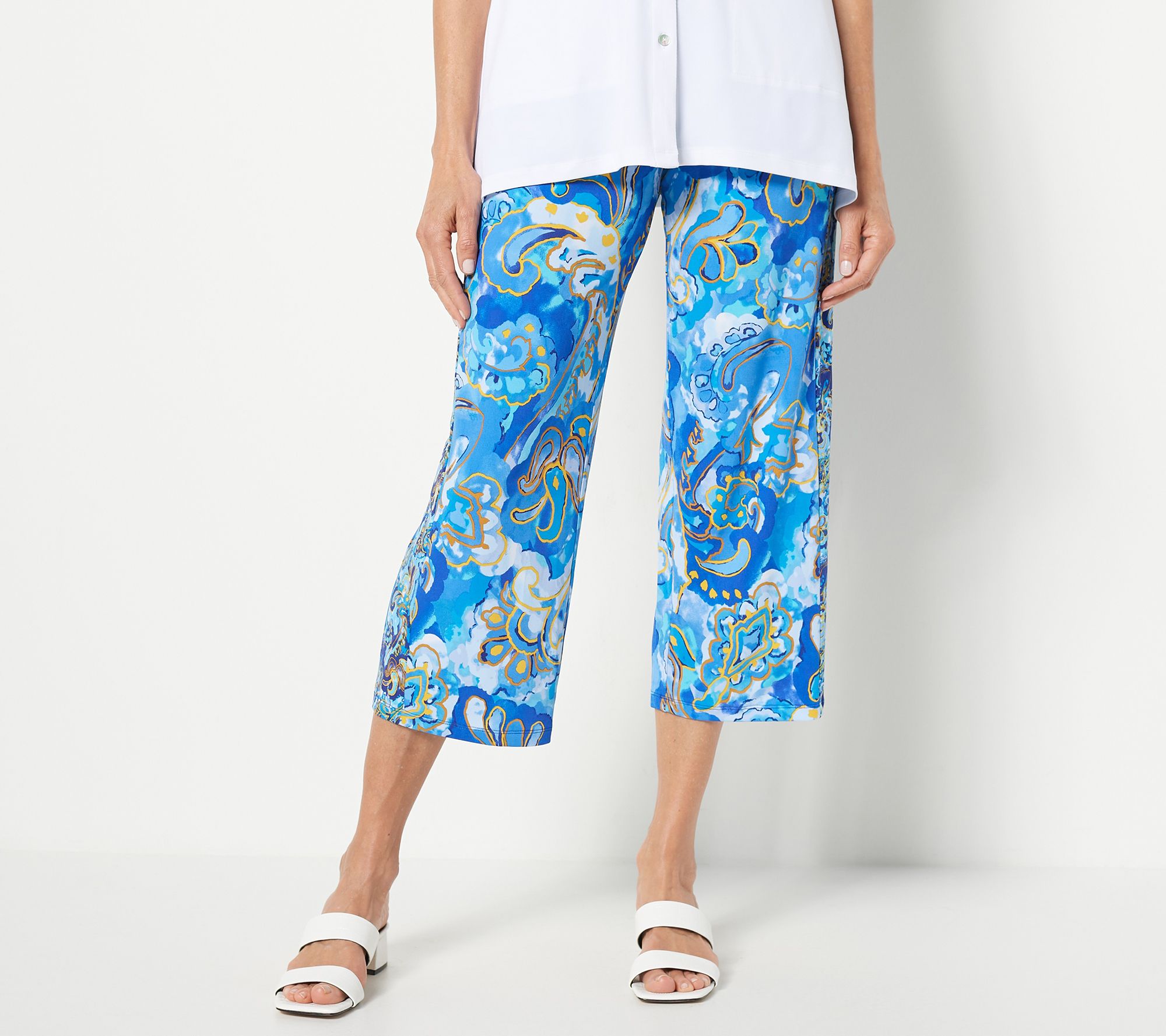 "As Is" Susan Graver Regular Printed Liquid Knit Pull-On Crop Pants
