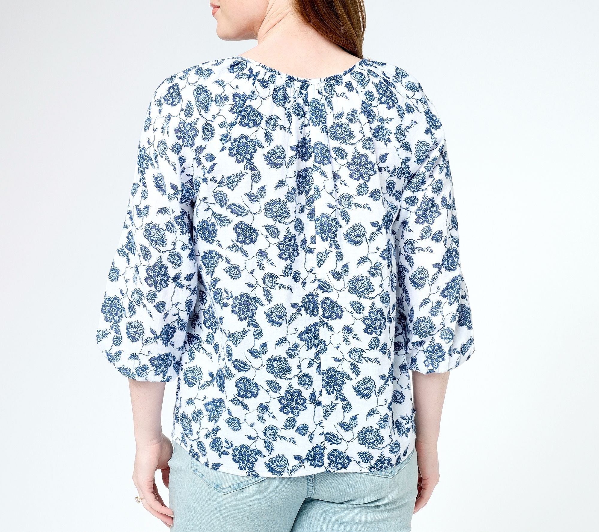 Encore by Idina Menzel Double Gauze 3/4 Sleeve Romantic Blouse - QVC.com