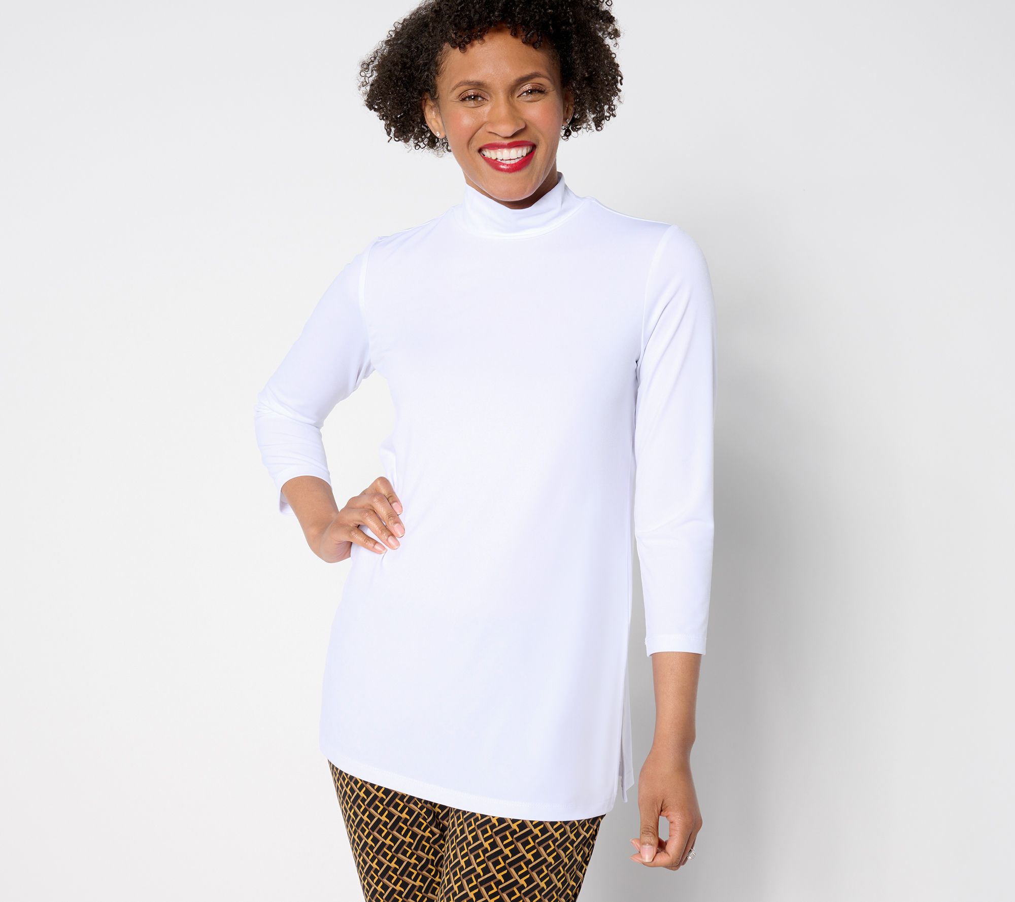 Susan Graver Modern Essentials Reg Liquid Knit Mock-Neck Tunic