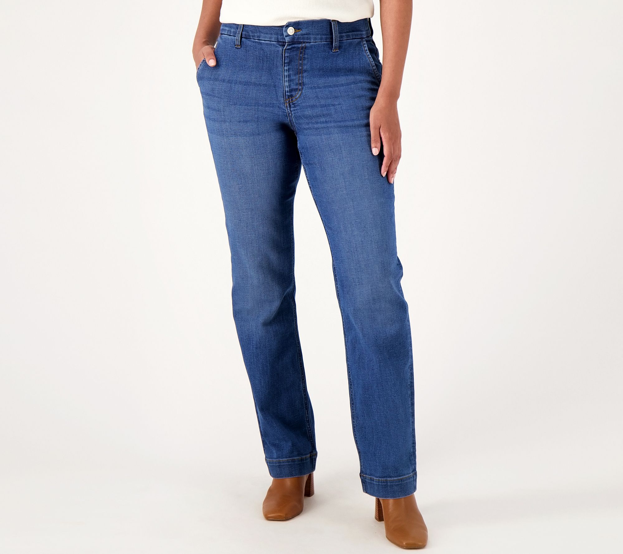 "As Is" Denim & Co. Petite Easy Stretch Denim Straight Leg Trouser Jean