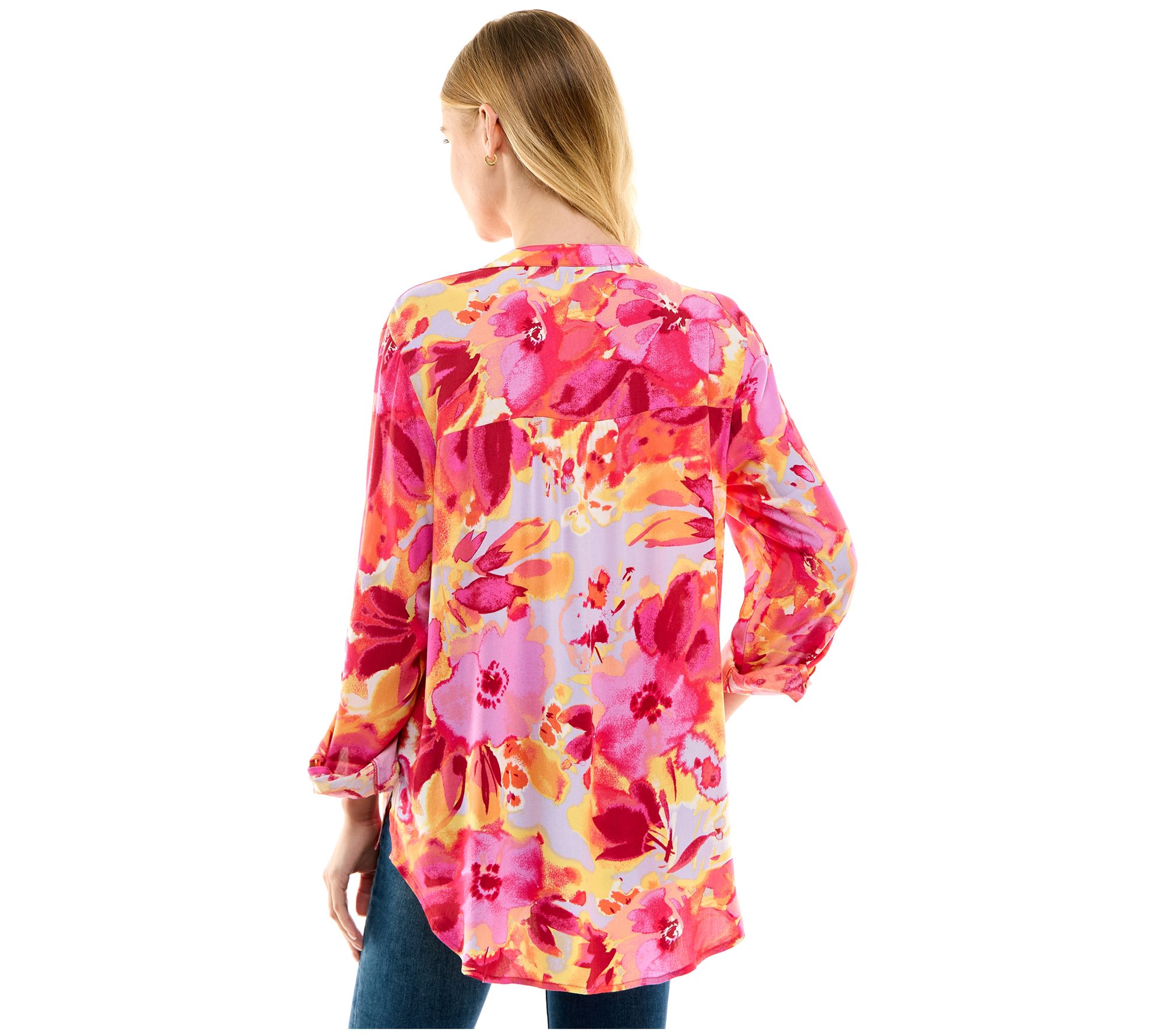 Figueroa & Flower Floral Print Button-Front Blose - Missy - QVC.com