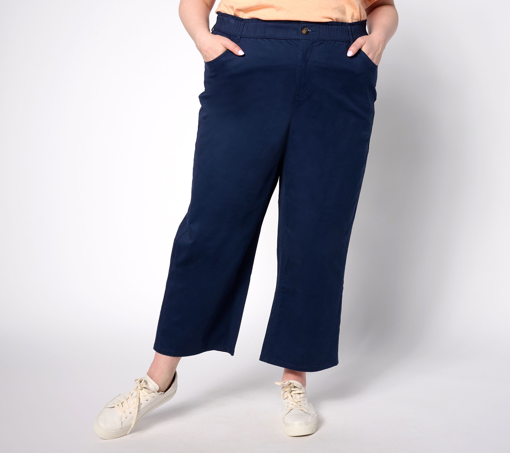 Denim & Co. EasyWear Twill Regular Cropped Pull-On Pants with Pockets