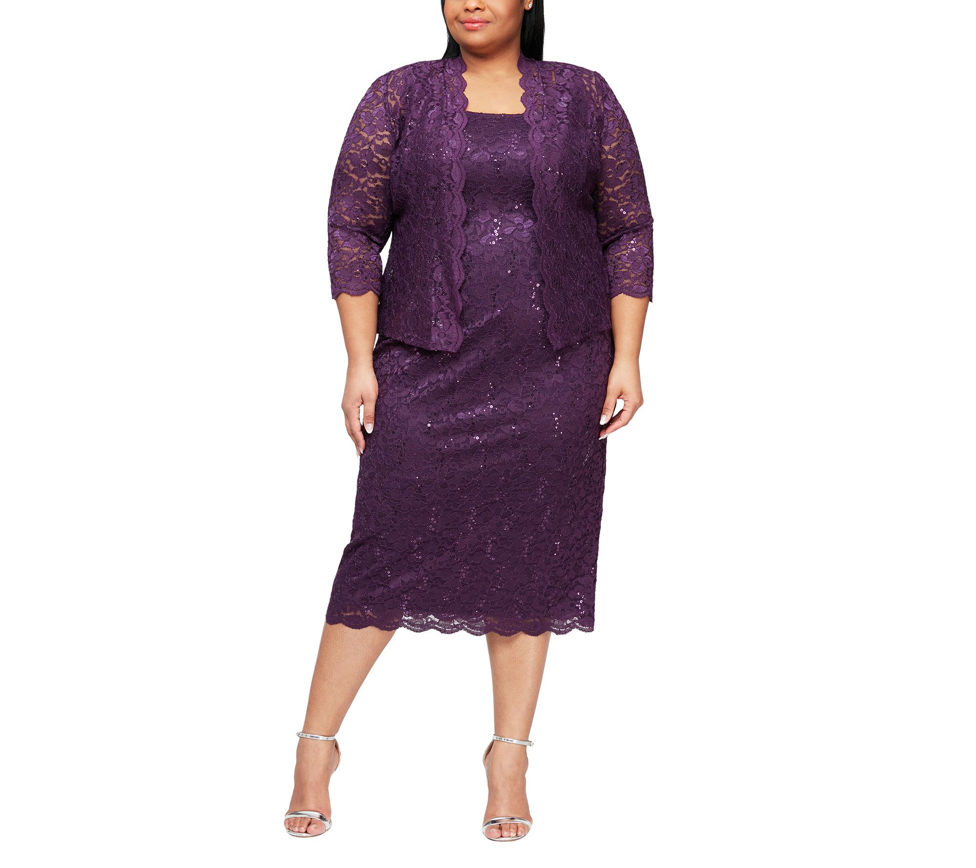 S.L. Fashions Women's Sequined Lace Jacket Dress (Plus) - QVC.com