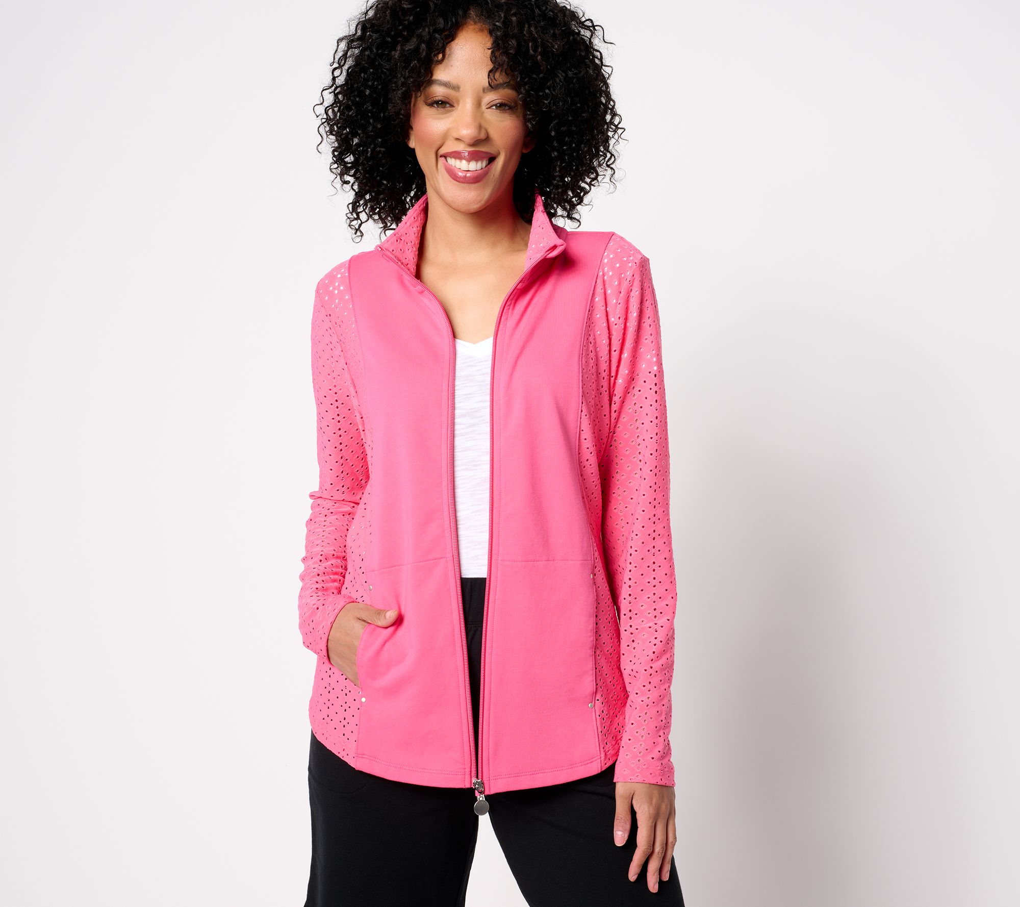 Sport Savvy Long-Sleeve Eyelet Mock-Neck Jacket