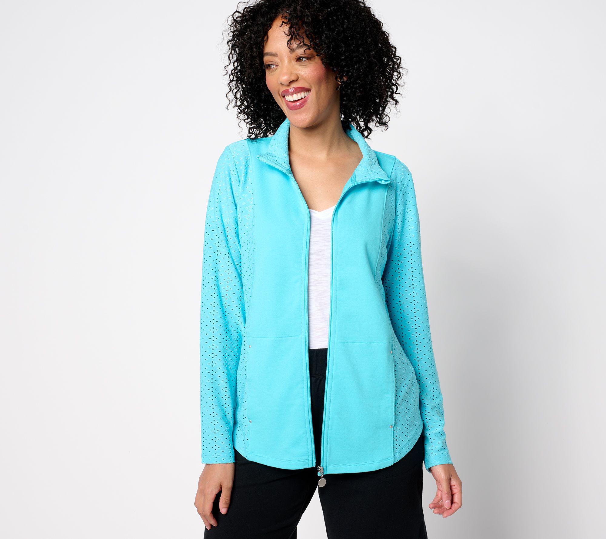 Sport Savvy Long-Sleeve Eyelet Mock-Neck Jacket