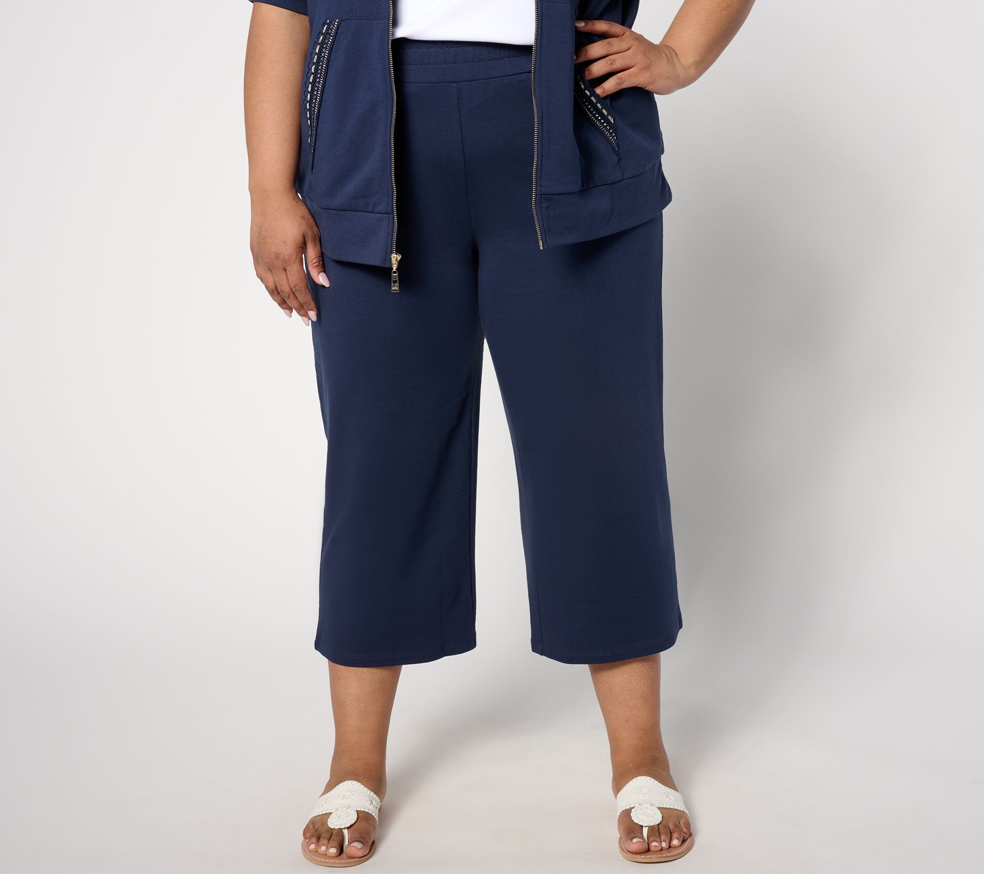 Belle Beach by Kim Gravel Petite French Terry Cropped Pant