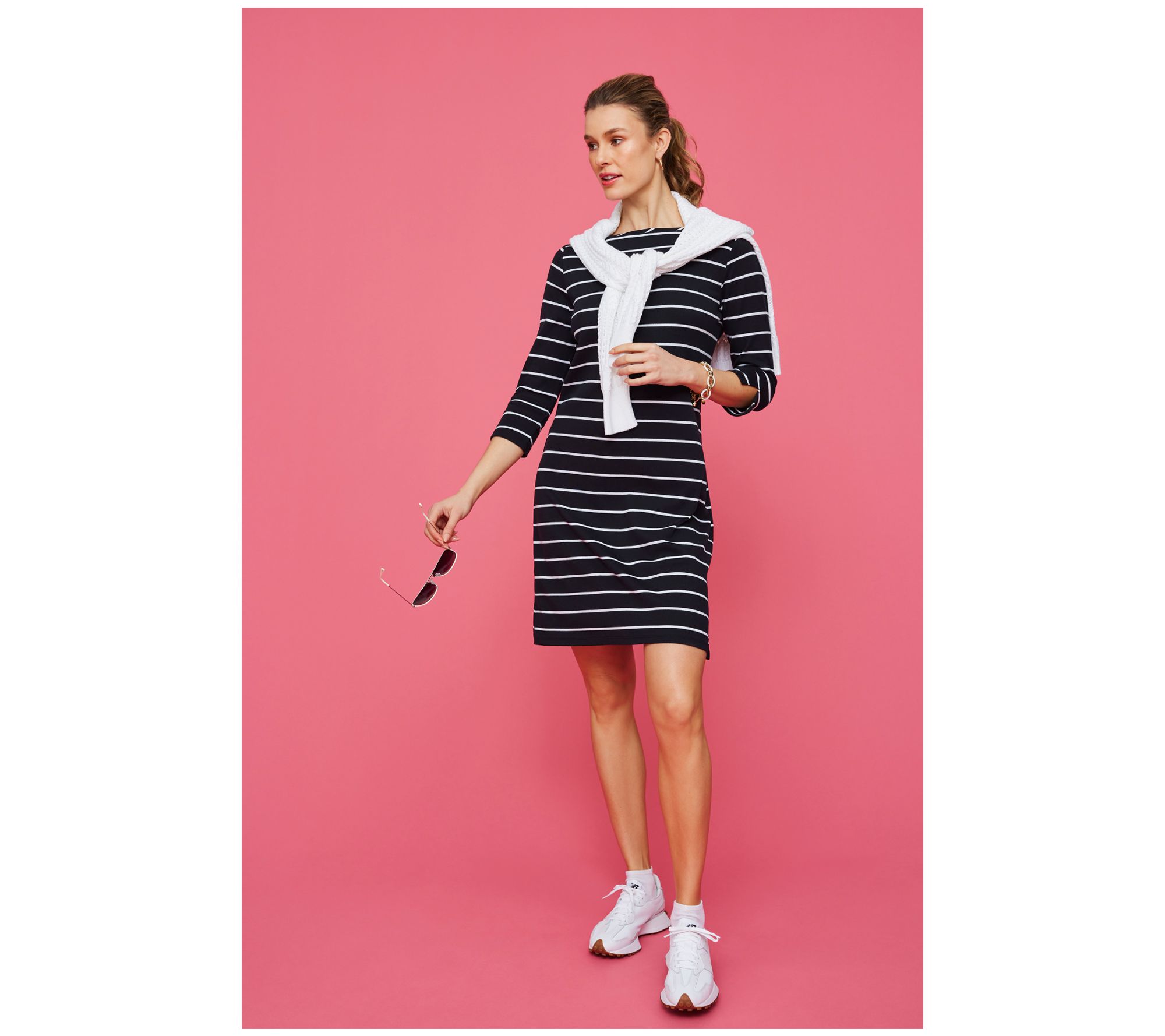 isaac mizrahi pima cotton dress Isaac Mizrahi Live! Essentials Pima Cotton Stripe Boat Neck Dress