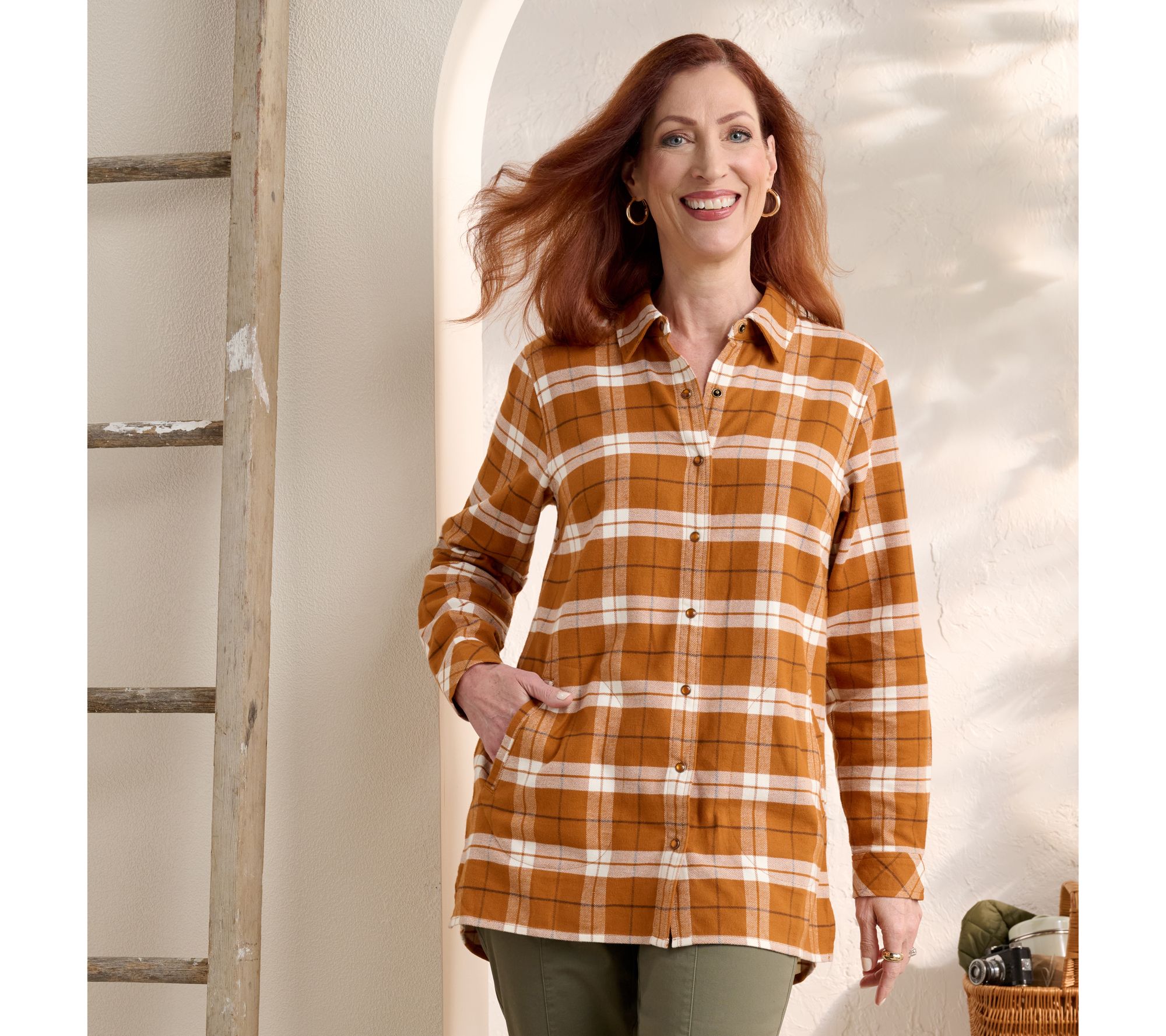 Joan Rivers Cotton Plaid Flannel Snap Front Shirt - QVC.com