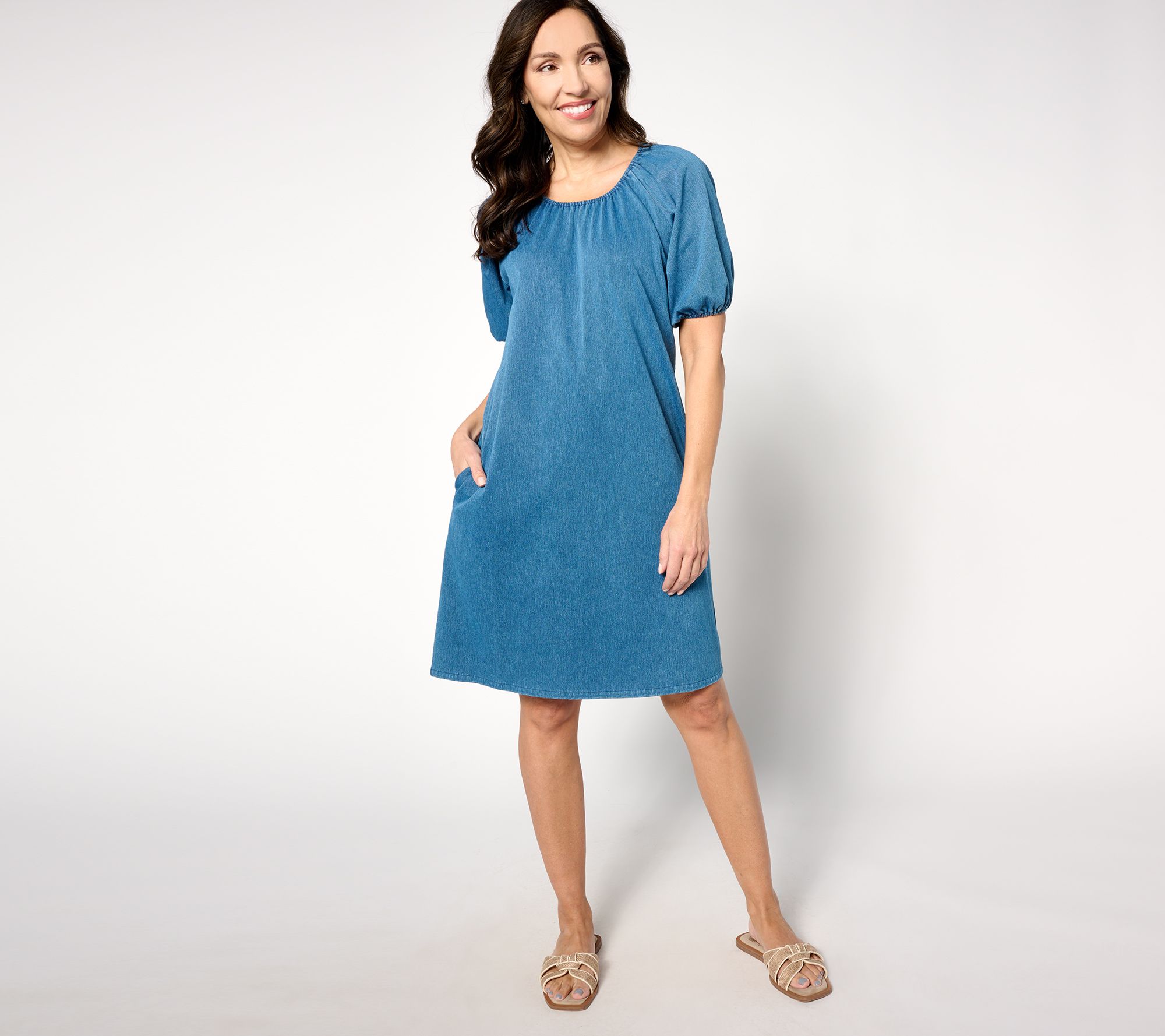 "As Is" Denim & Co. Regular Comfy Knit Air Puff Sleeve Dress