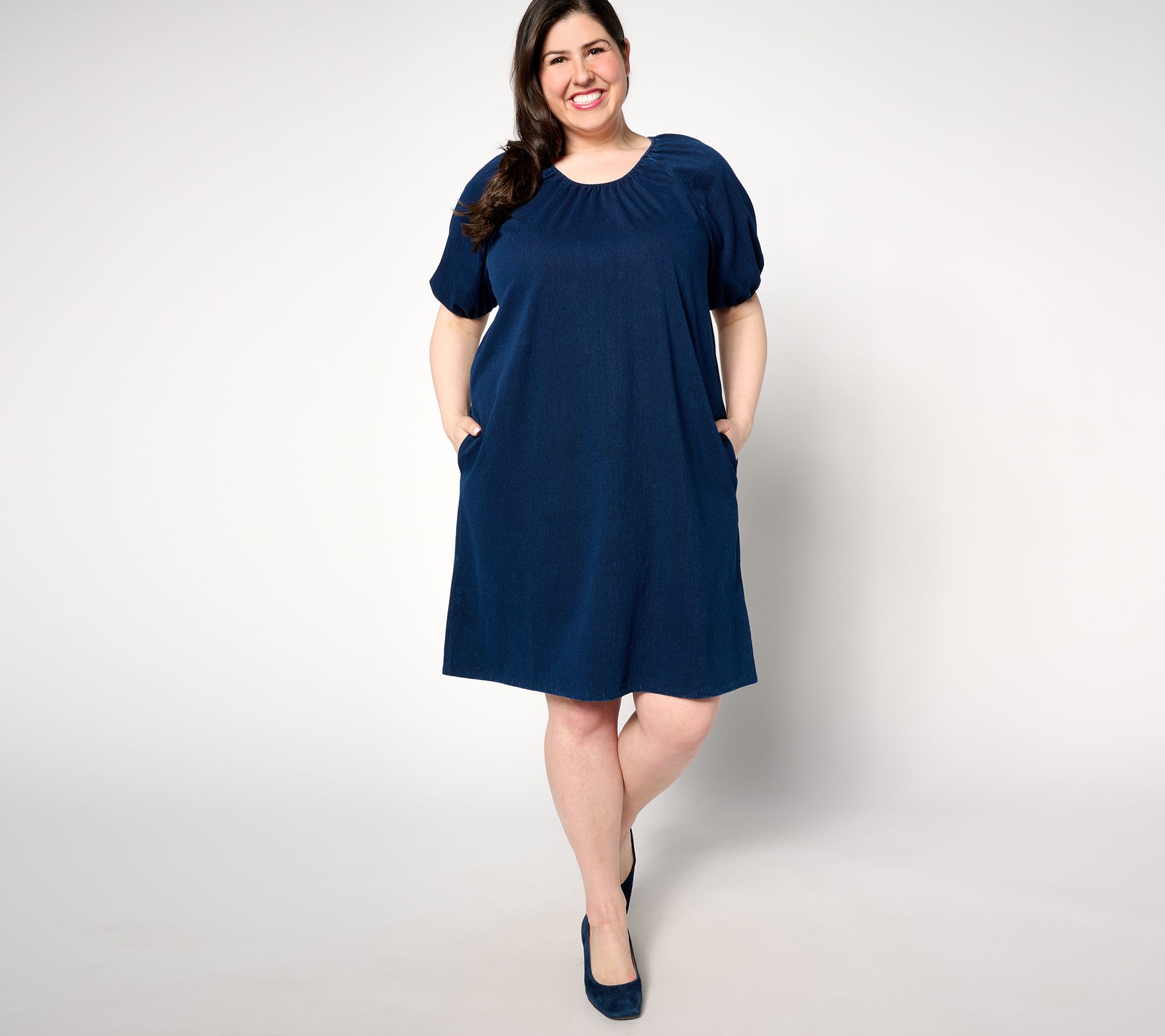 "As Is" Denim & Co. Regular Comfy Knit Air Puff Sleeve Dress
