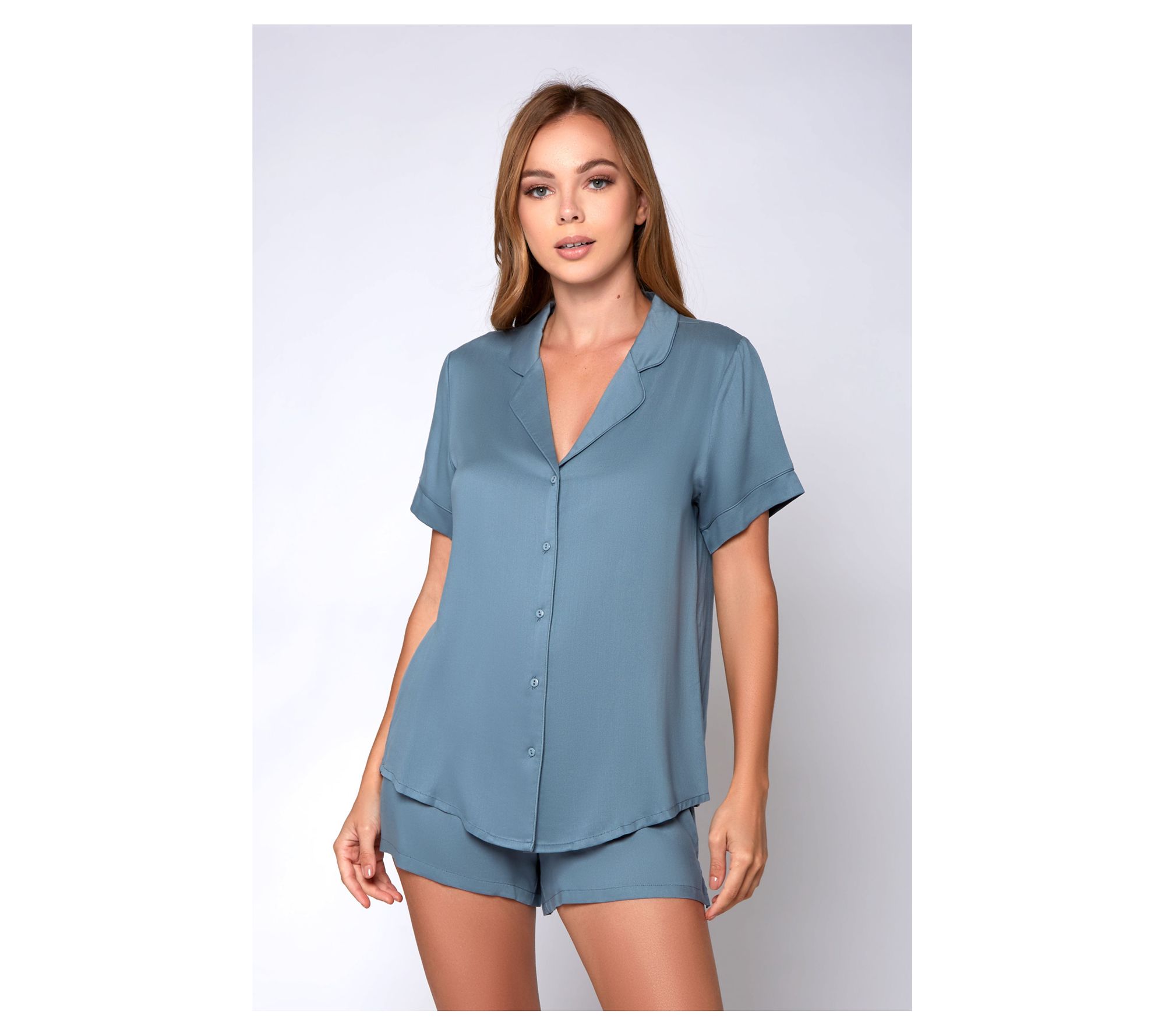 iCollection Cotten & Tencel Blend Button-Up & Short Lounge Set