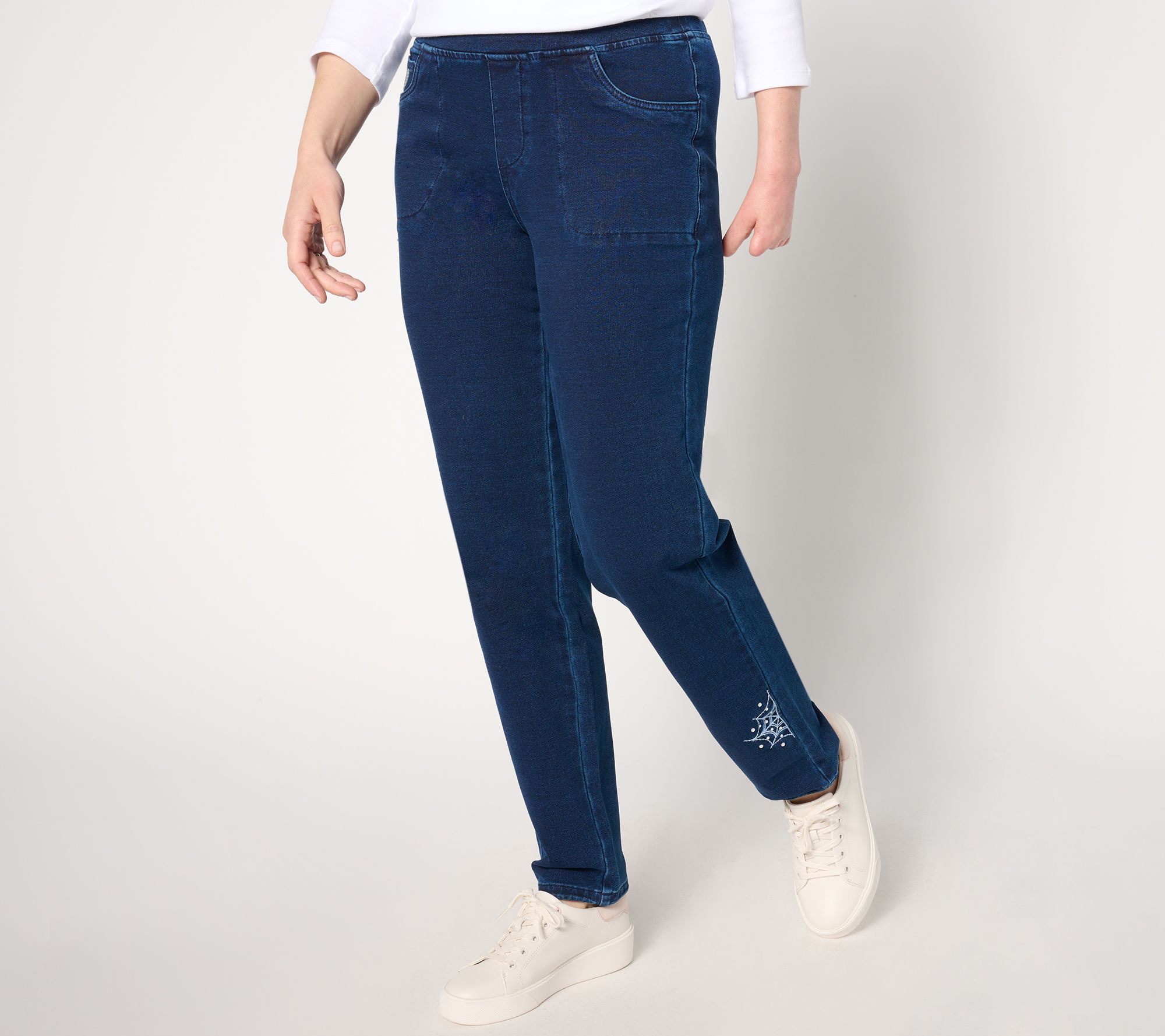 Quacker Factory DreamJeannes Regular Web Embroidered Straight Pants