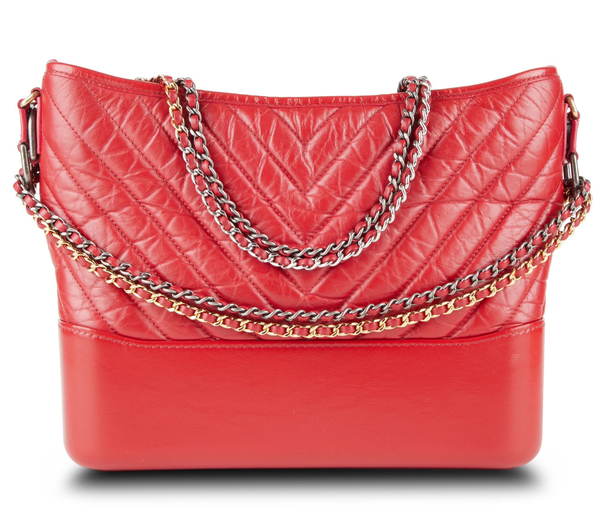 Pre-Owned Chanel Gabrielle Shoulder Bag Lambski n  Red