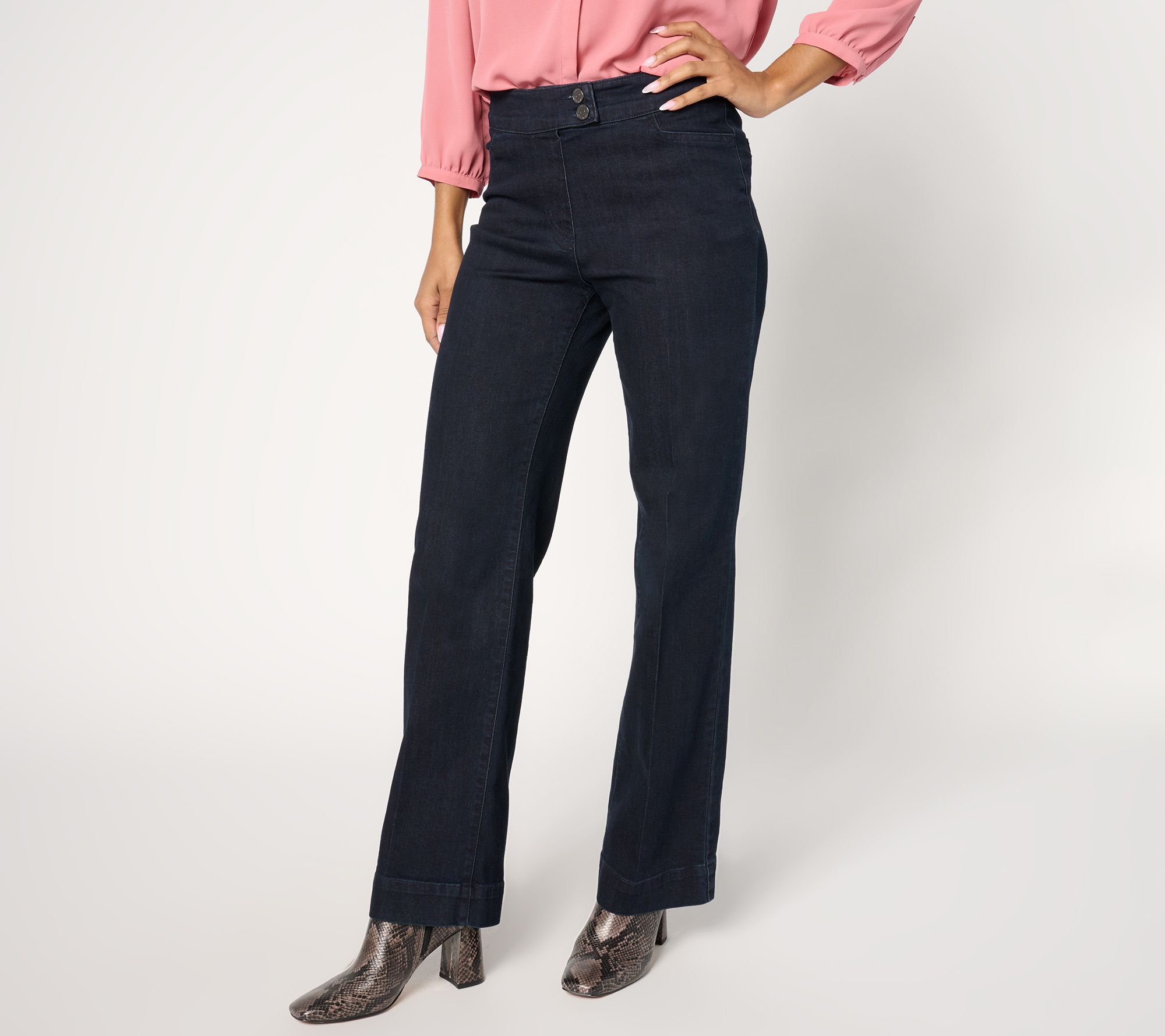 Susan Graver Petite Stretch Denim Wide Leg Jean - Indigo