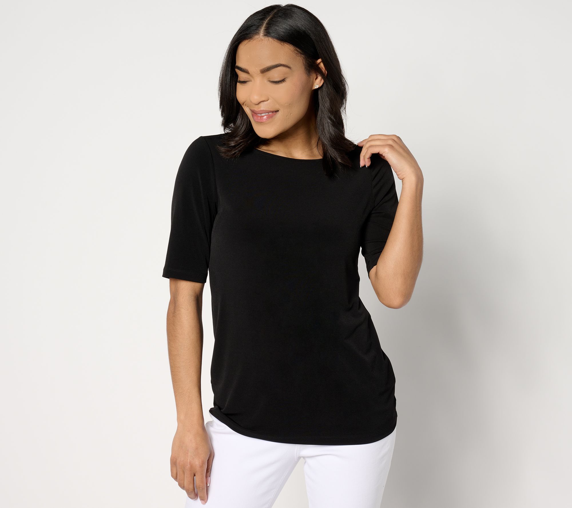 "As Is" Susan Graver Sleek Essentials Liquid Knit Elbow Slv Top