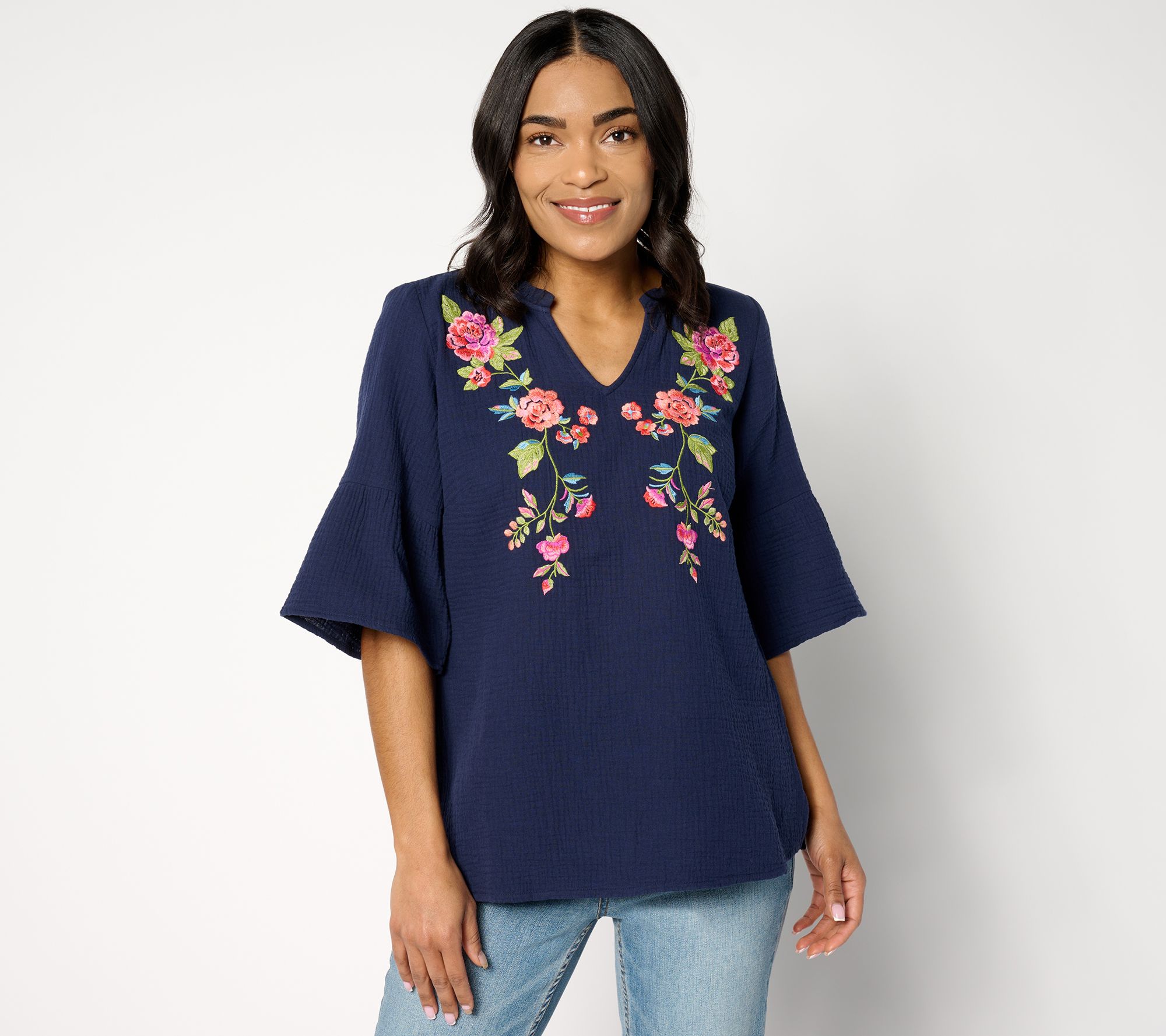 "As Is" Belle Beach by Kim Gravel Cotton Gauze Boho Blooms Top