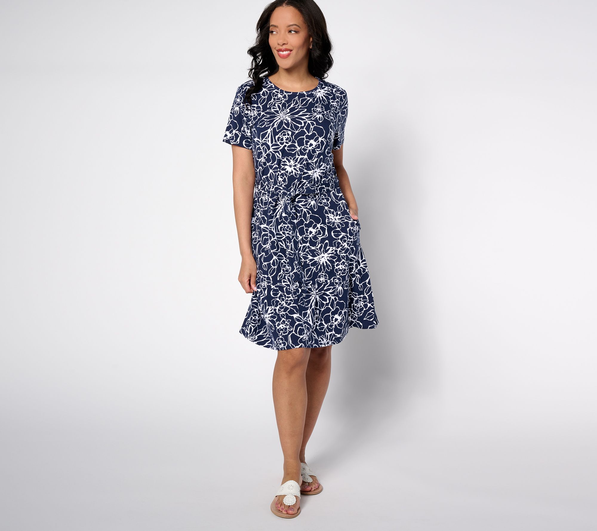 "As Is" Denim & Co. Petite Favorite Jersey Short-Sleeve Flounce Dress