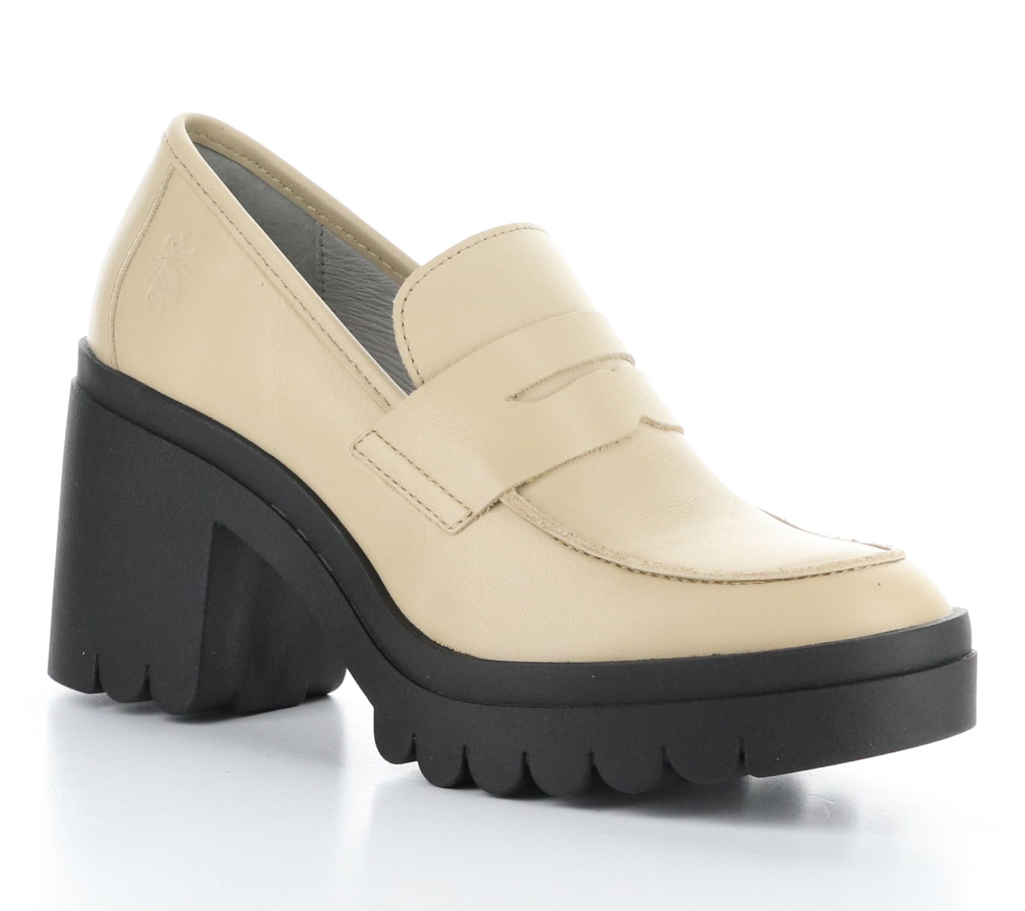 Fly London Leather Block Heel Loafer- Toky