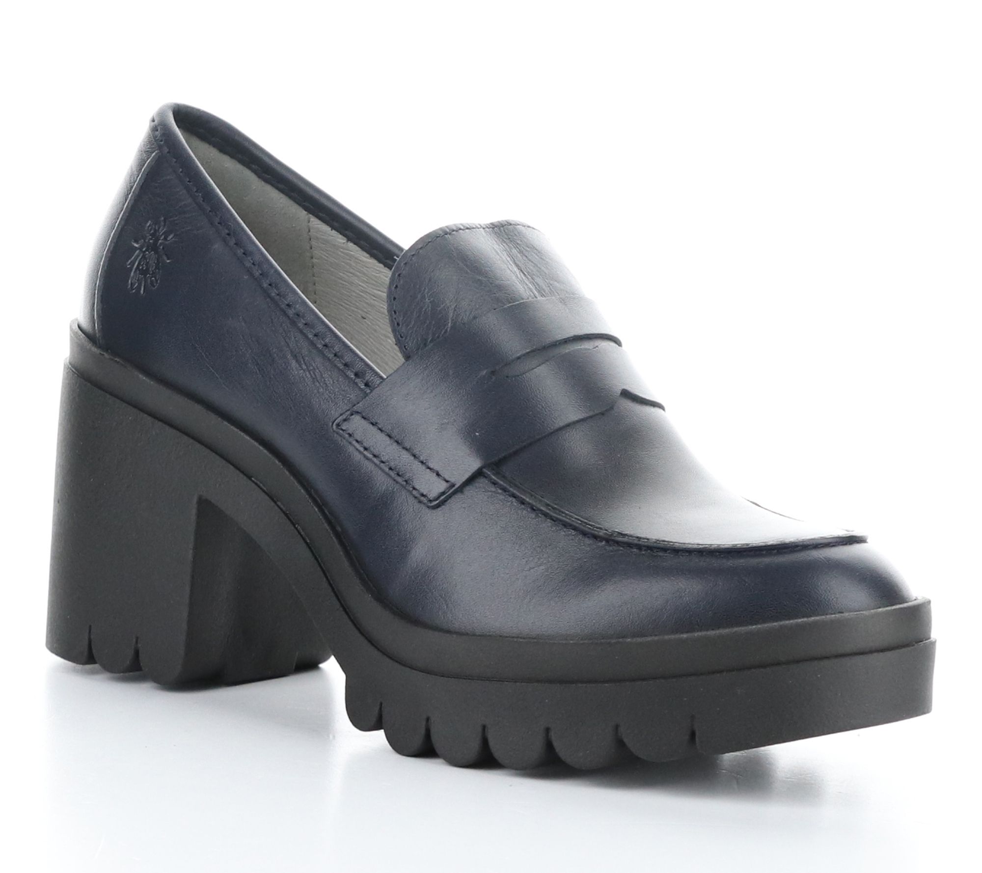 Fly London Leather Block Heel Loafer- Toky