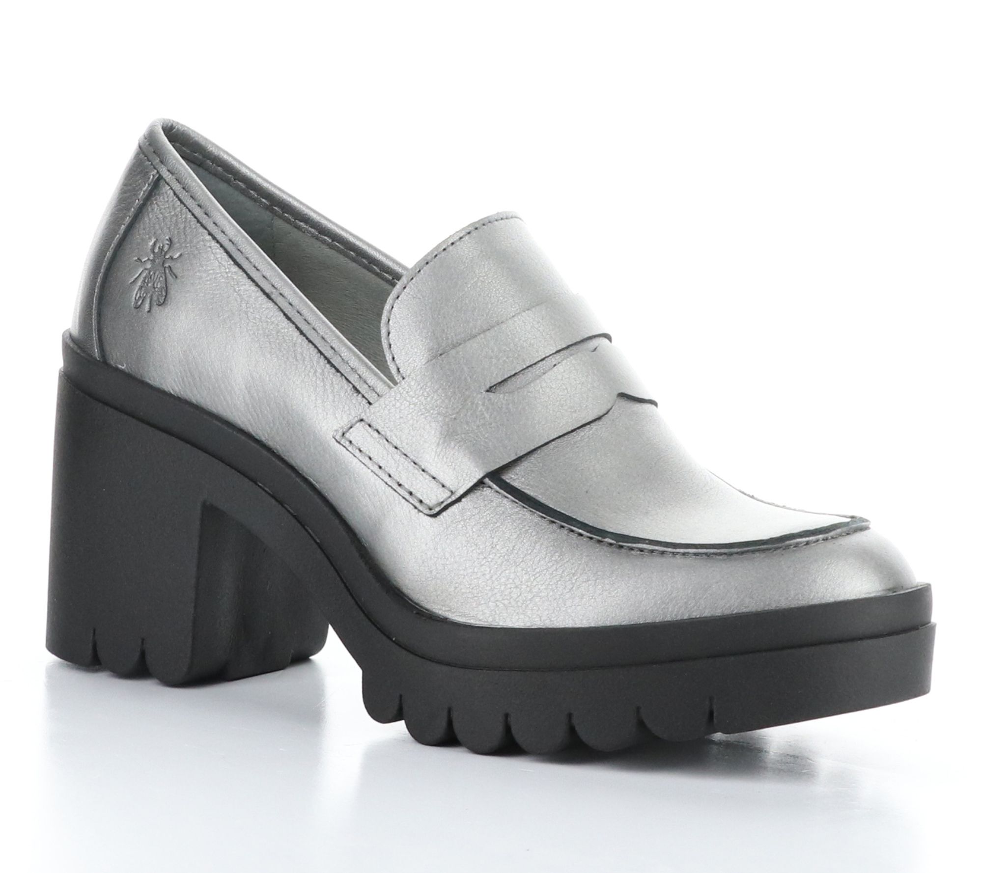 Fly London Leather Block Heel Loafer- Toky