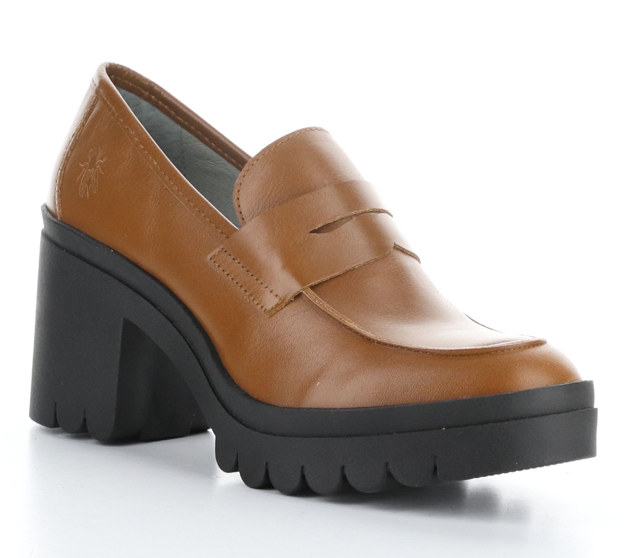 Fly London Leather Block Heel Loafer- Toky
