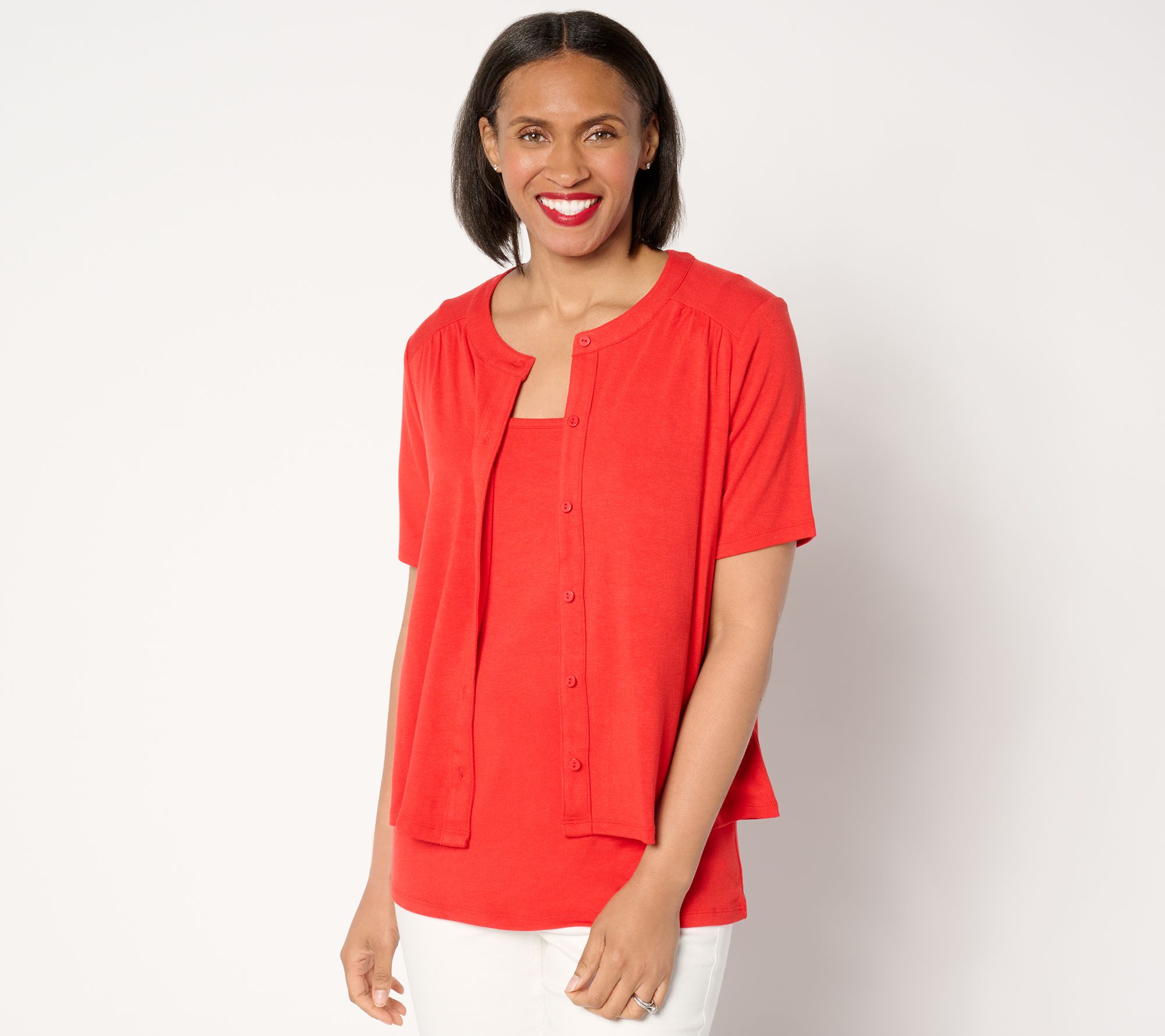 "As Is" BEAUTIFUL by Lawrence Zarian Button Short Sleeve Cardigan