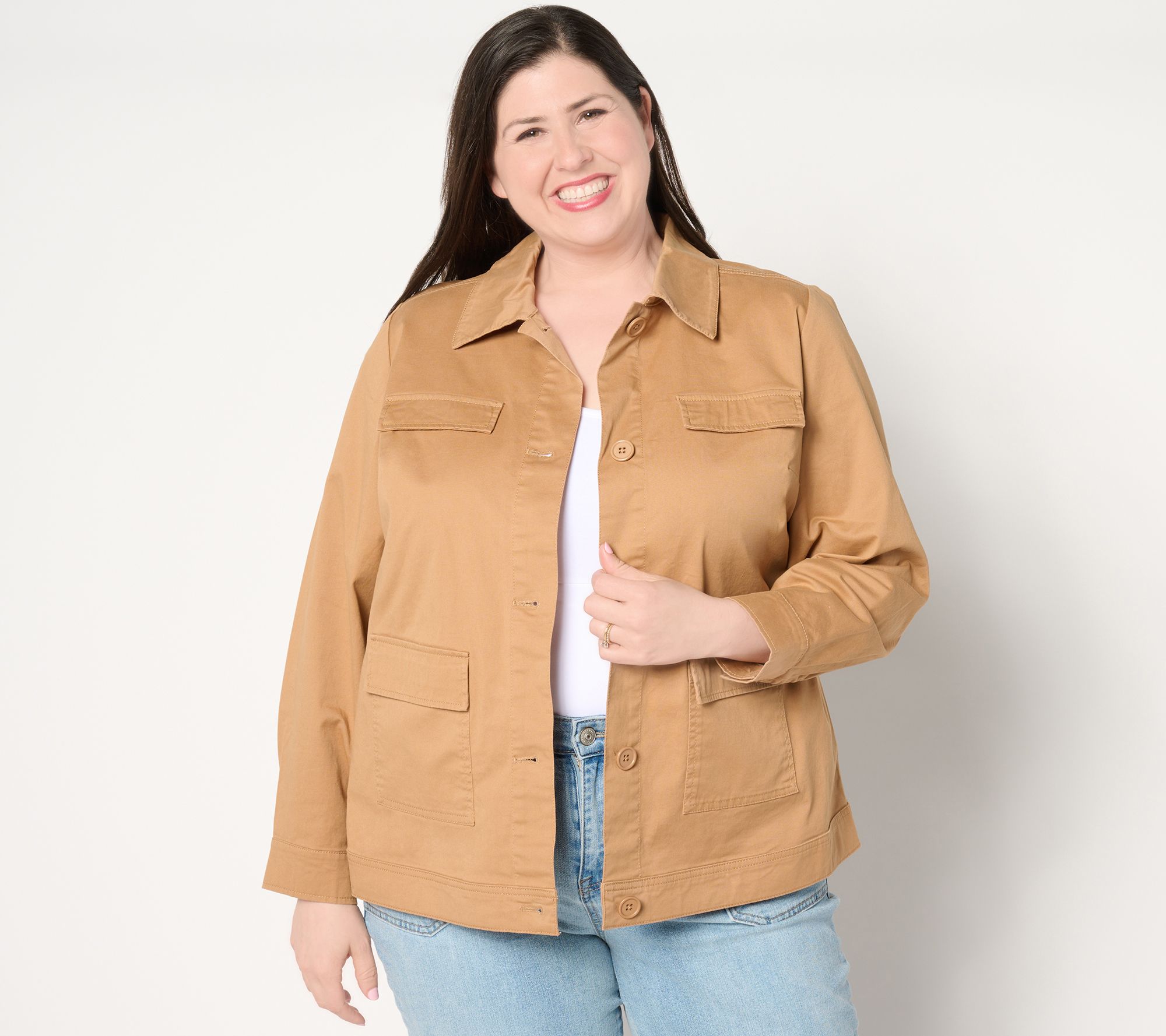 "As Is" Denim & Co. Adaptive EasyWear Twill Button Front Jacket