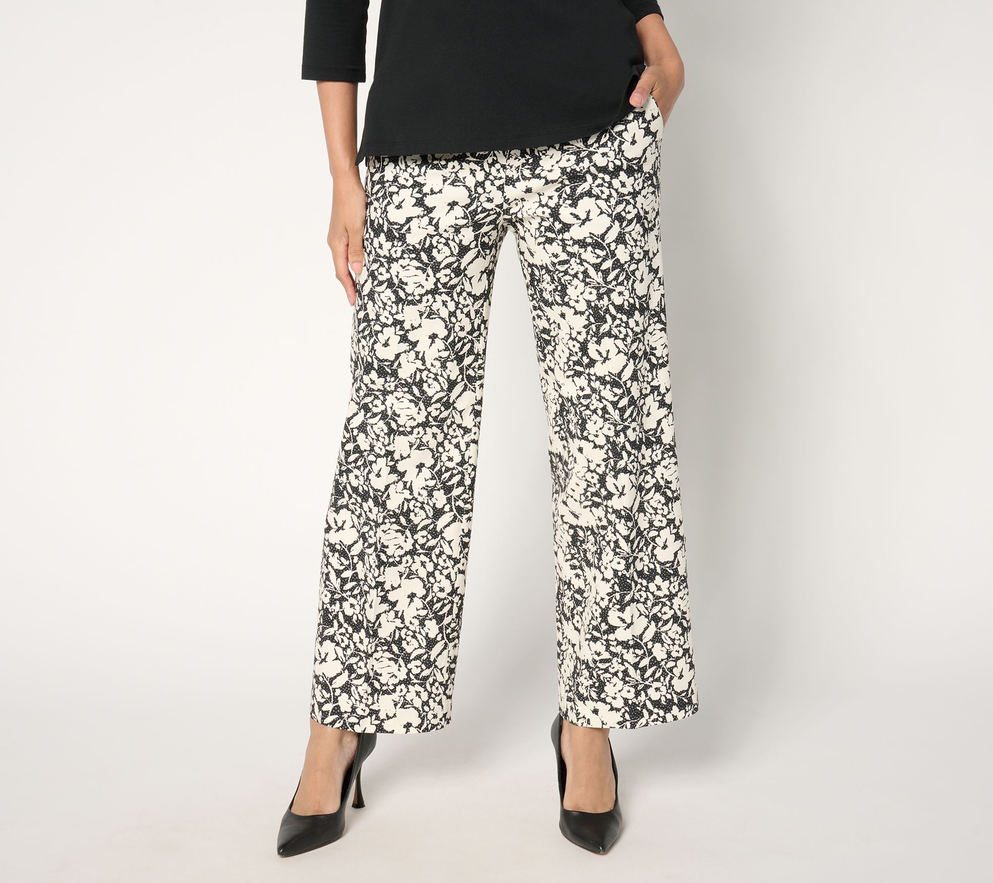 Isaac Mizrahi Live! Petite Printed Stretch Twill Wide Leg Ankle Pants