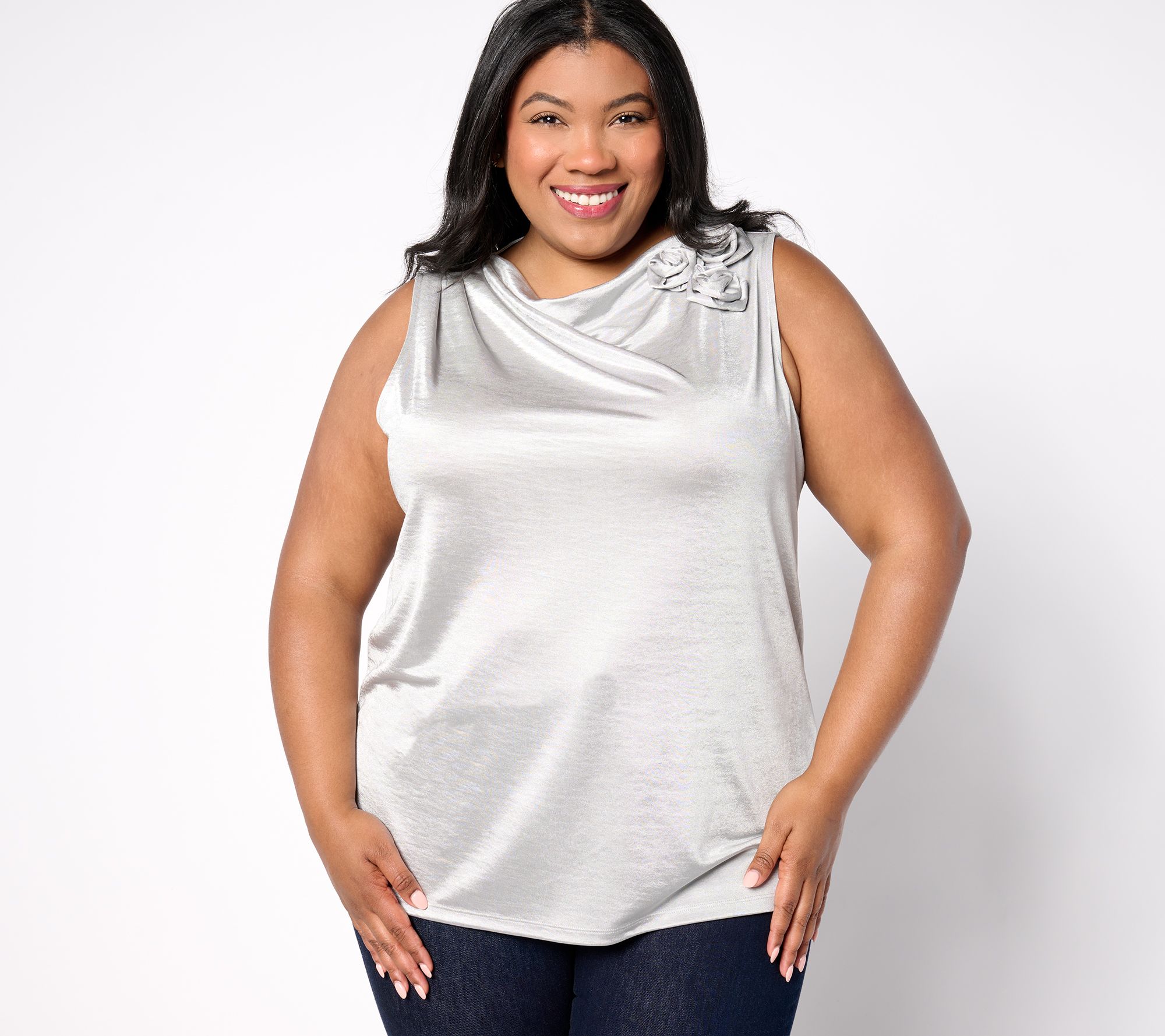 "As Is" BEAUTIFUL by Lawrence Zarian Knit Satin Rosette Top