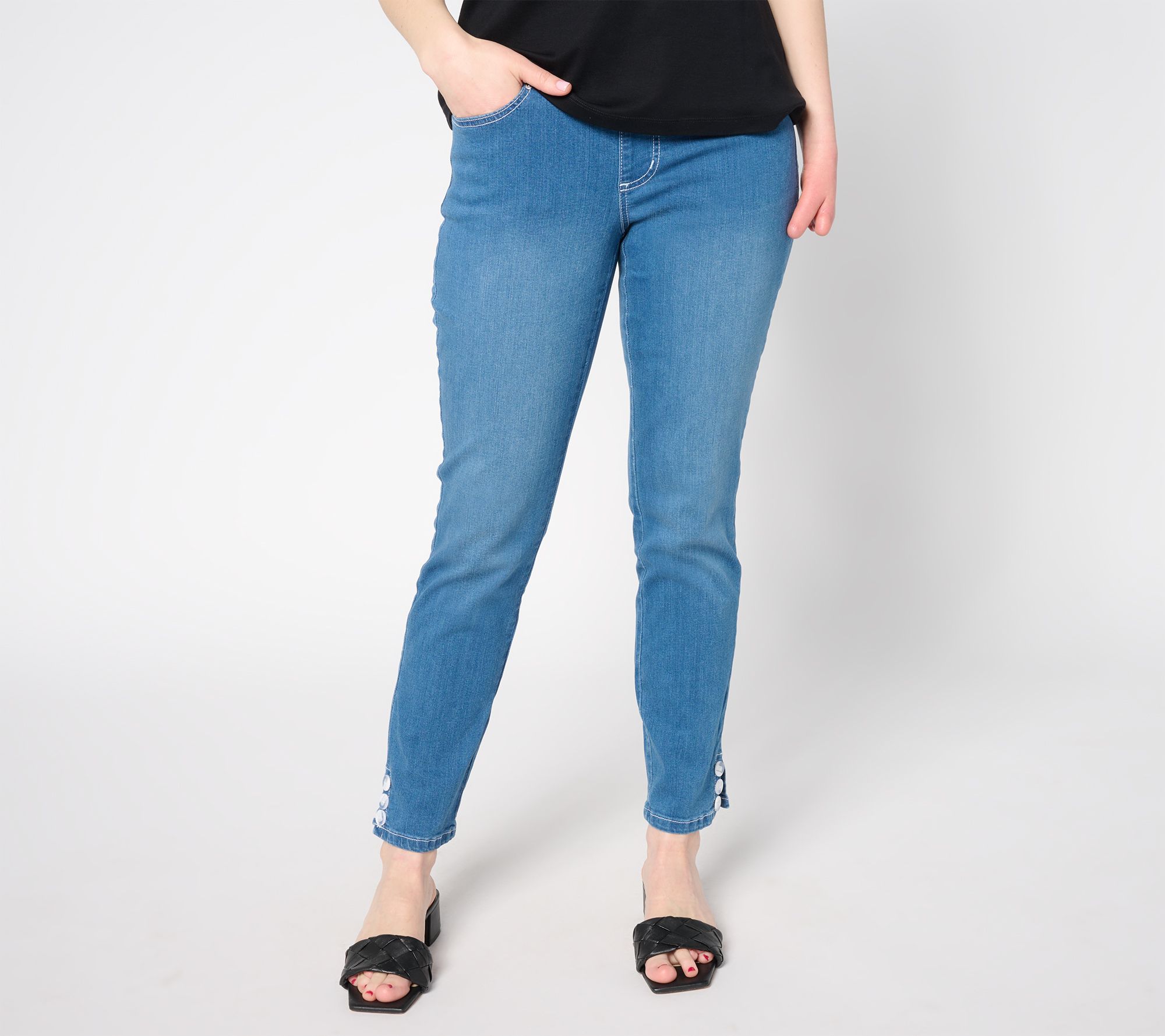 Belle by Kim Gravel Petite TripleLuxe Denim Button Ankle Jean