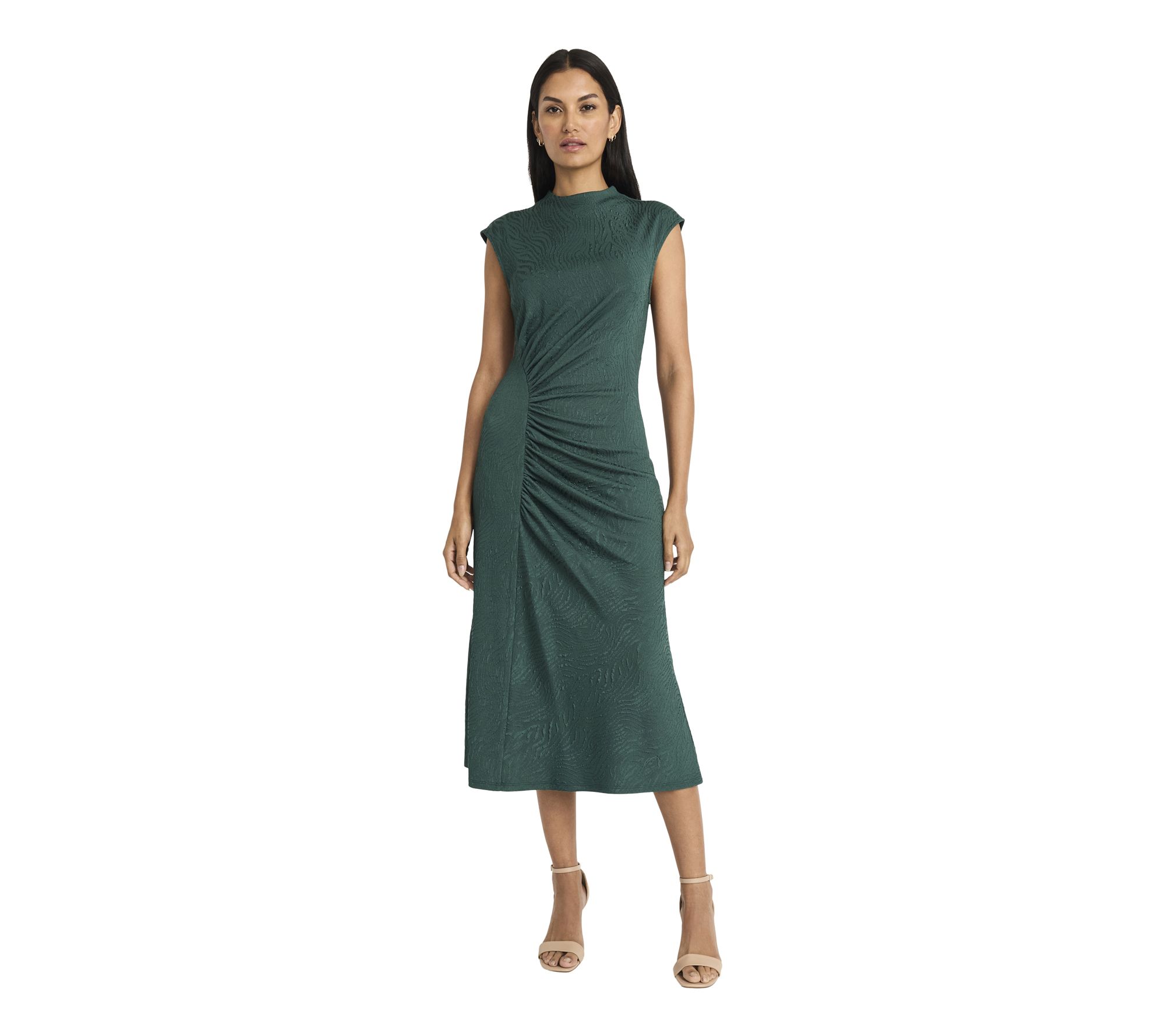 Maggy London Mock Neck Cap Sleeve Midi Dress w/ Waist Detail