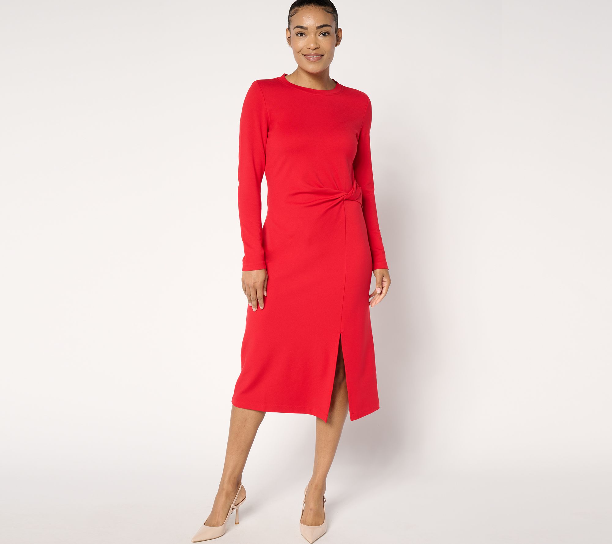 "As Is" Isaac Mizrahi Live! Petite Luxe Ponte Long Slv Midi Dress