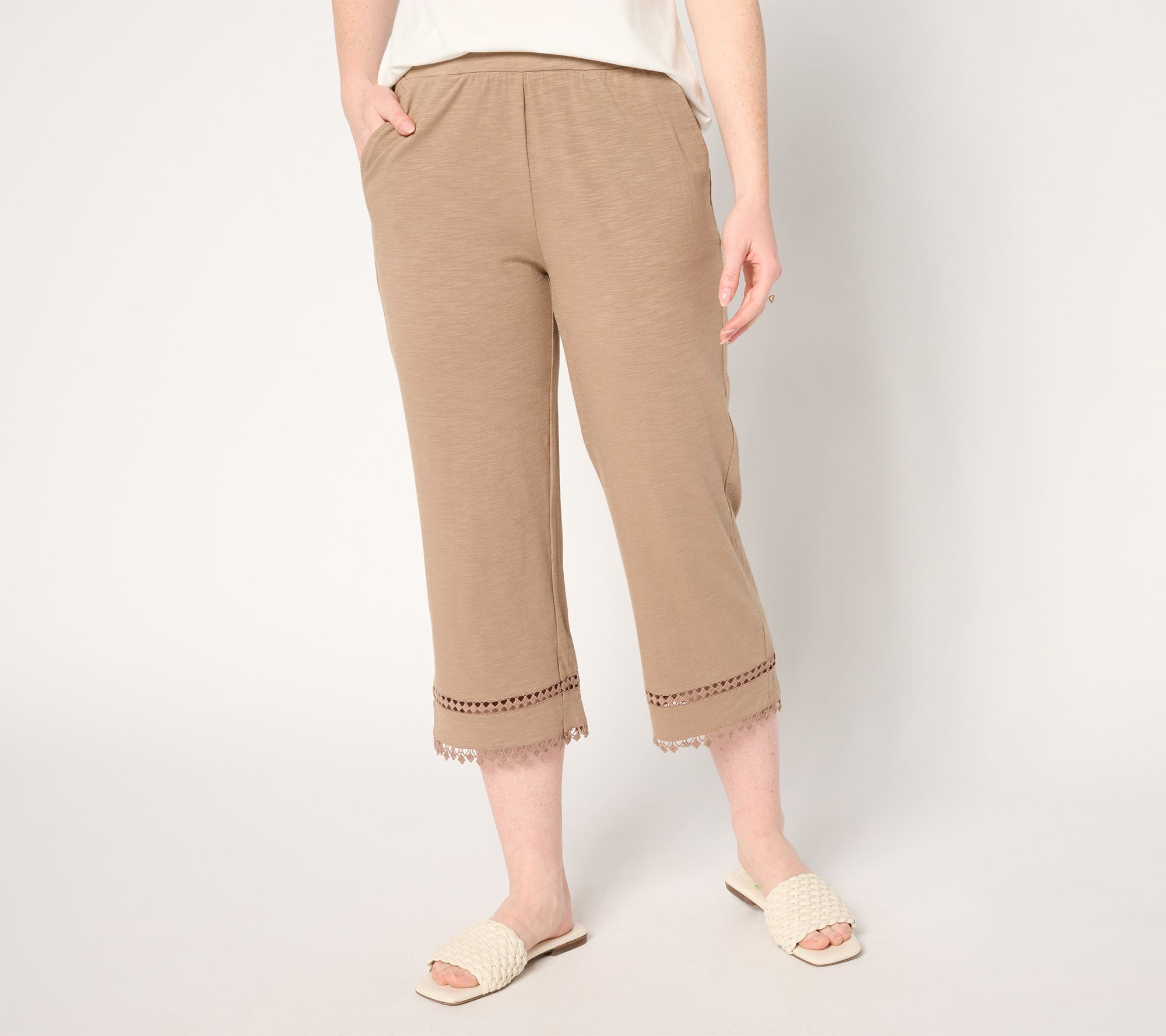 Belle by Kim Gravel Petite Slub Knit Diamond Trim Capri Pant