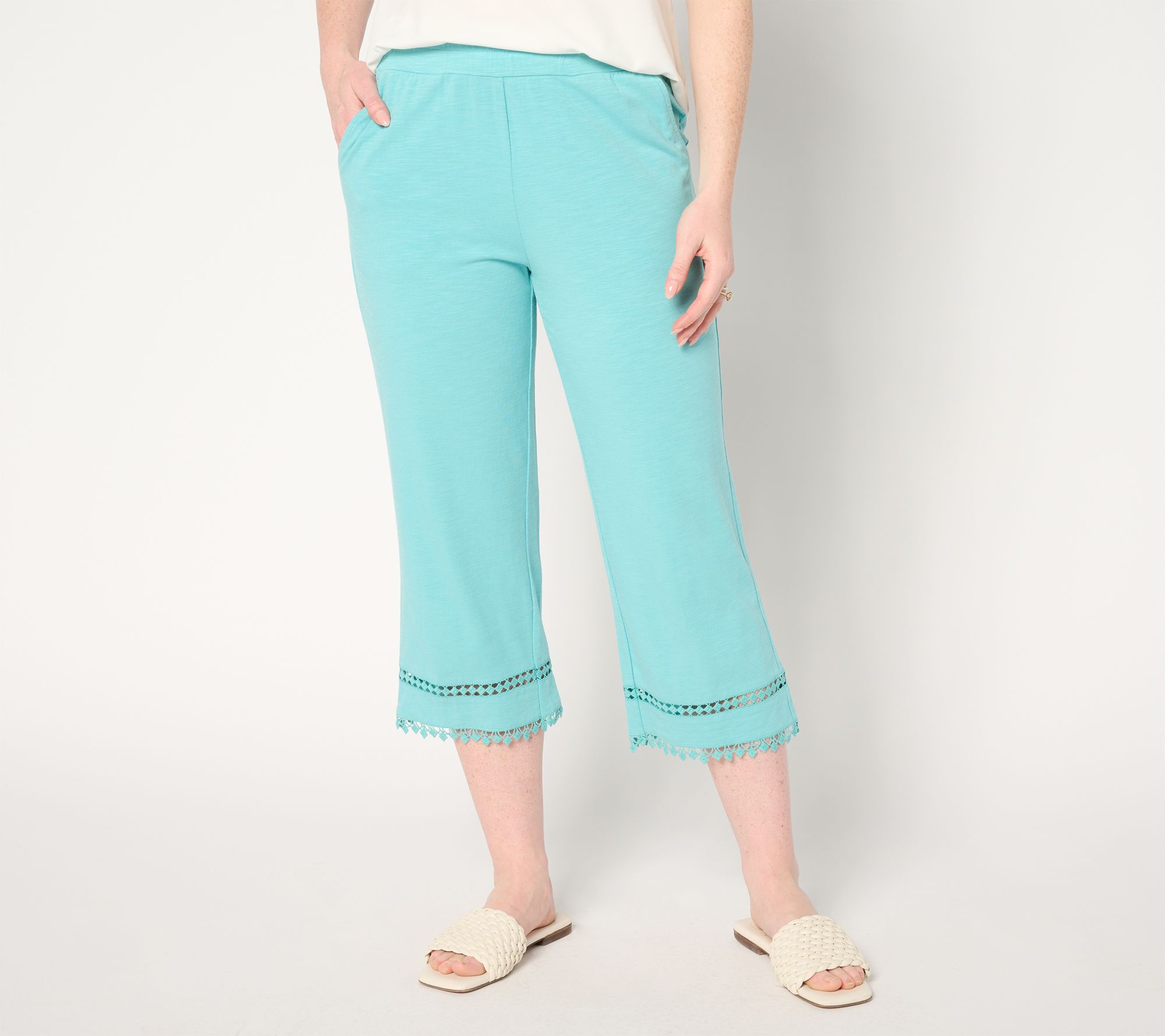 Belle by Kim Gravel Petite Slub Knit Diamond Trim Capri Pant