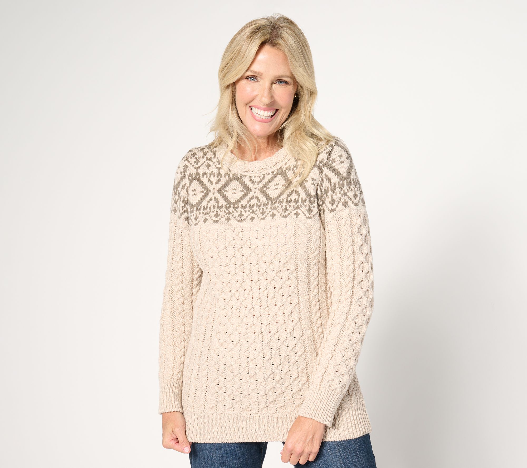 "As Is" Aran Craft Merino Wool Jacquard Pullover Sweater