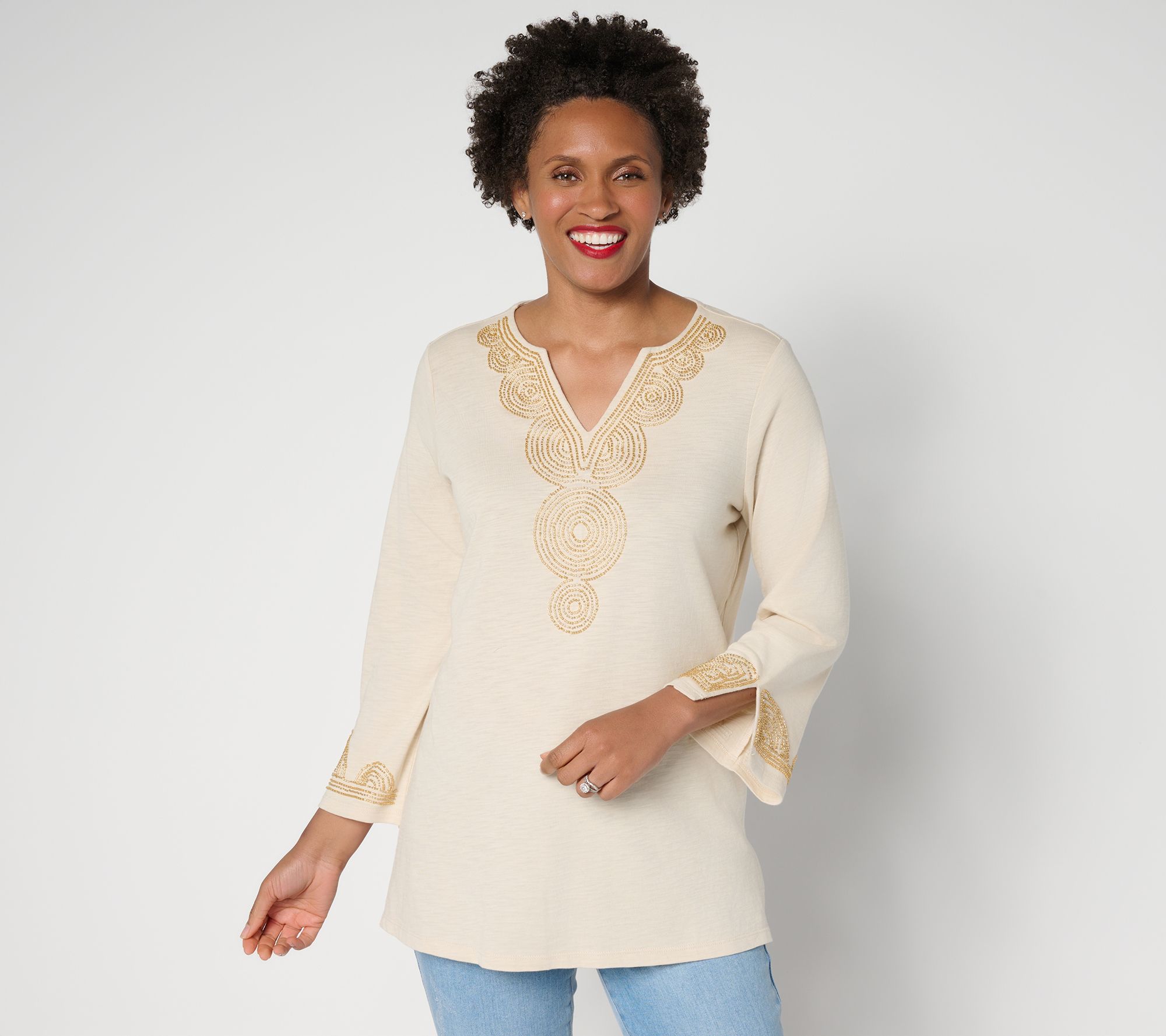 Bellisima by Kim Gravel Petite Slub Knit Boutique Beaded Tunic