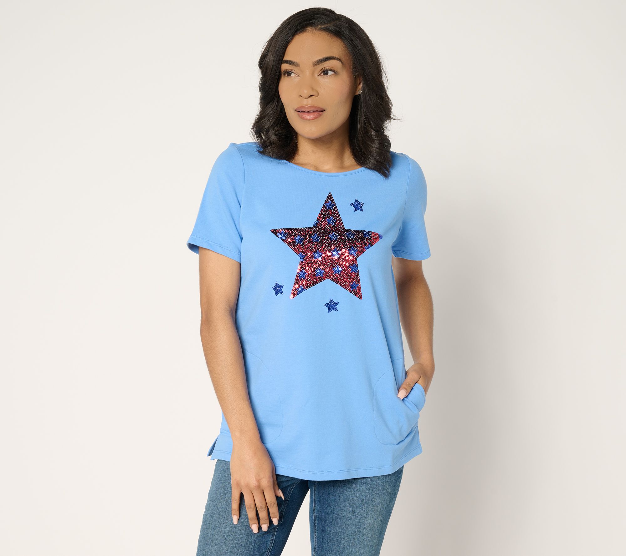 Quacker Factory Star Spangled Short Sleeve French Terry Top