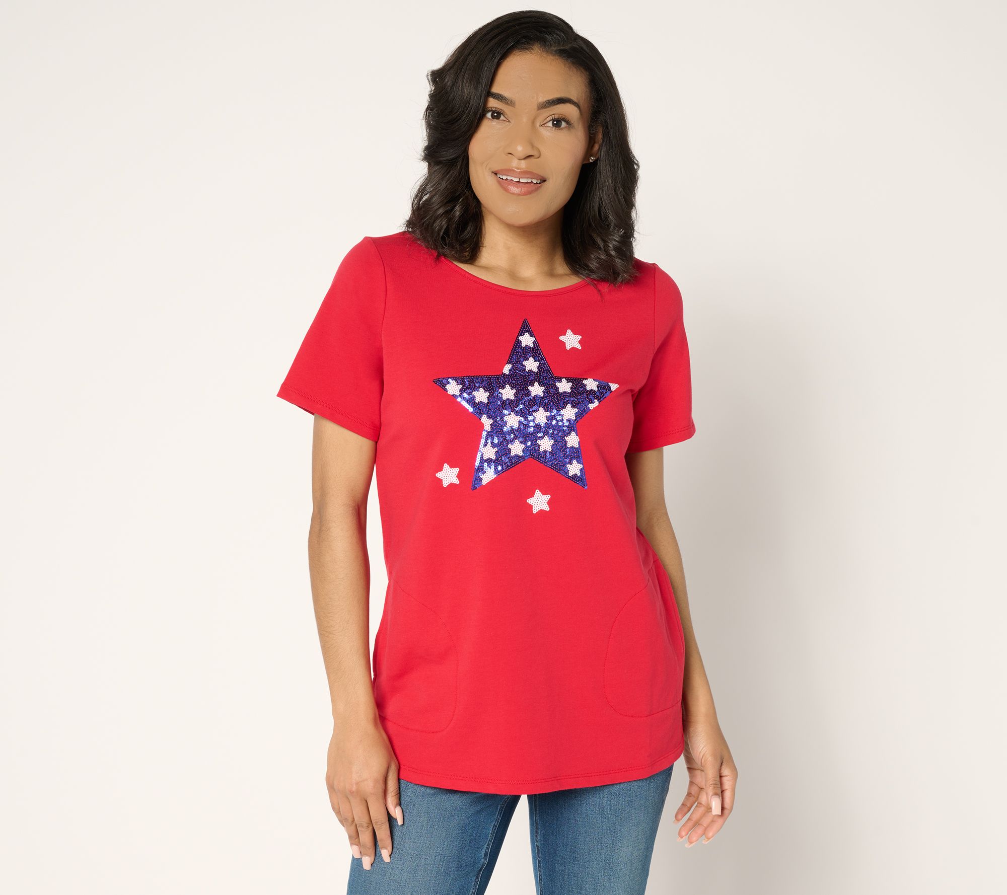 Quacker Factory Star Spangled Short Sleeve French Terry Top