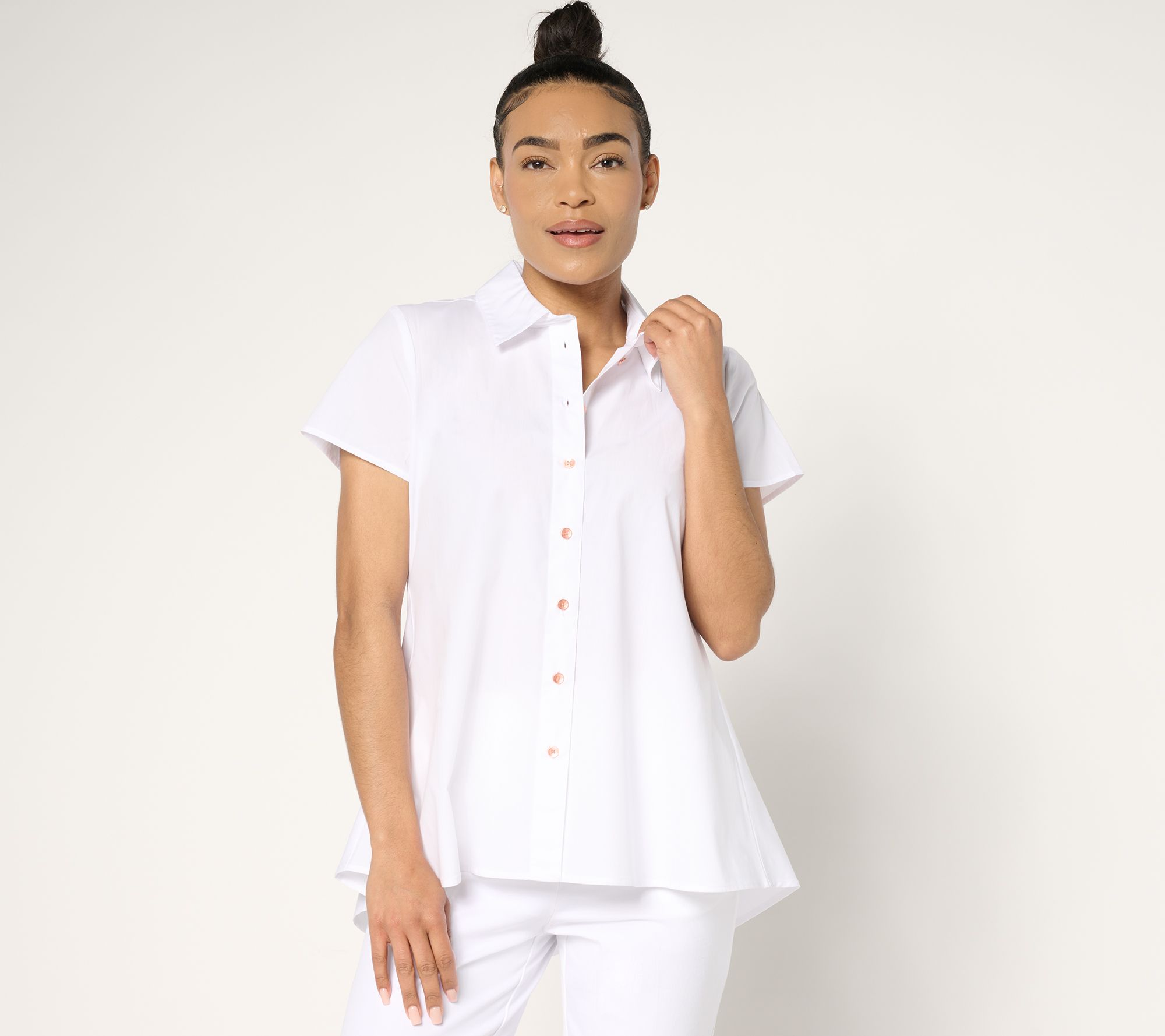 Attitudes by Renee Printed Poplin Button Front Shirt