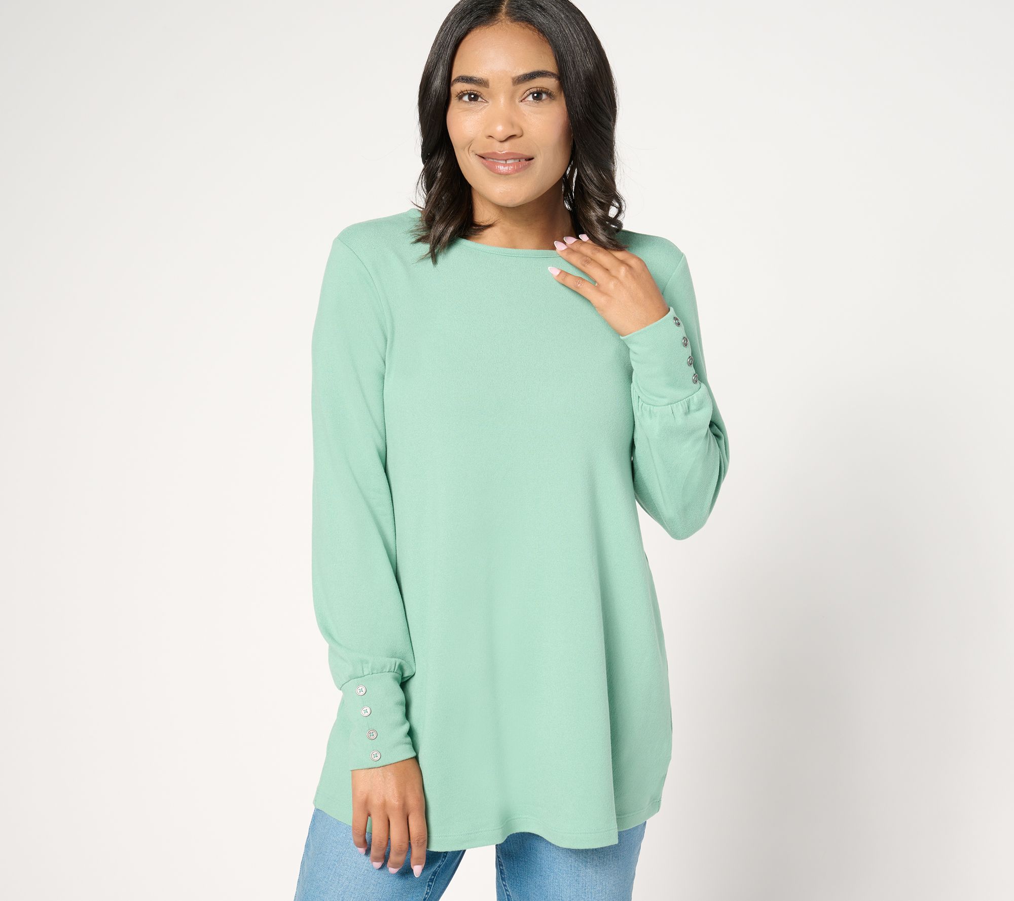 "As Is" Denim & Co. Essentials Petite Heavenly Jersey Swing Tunic