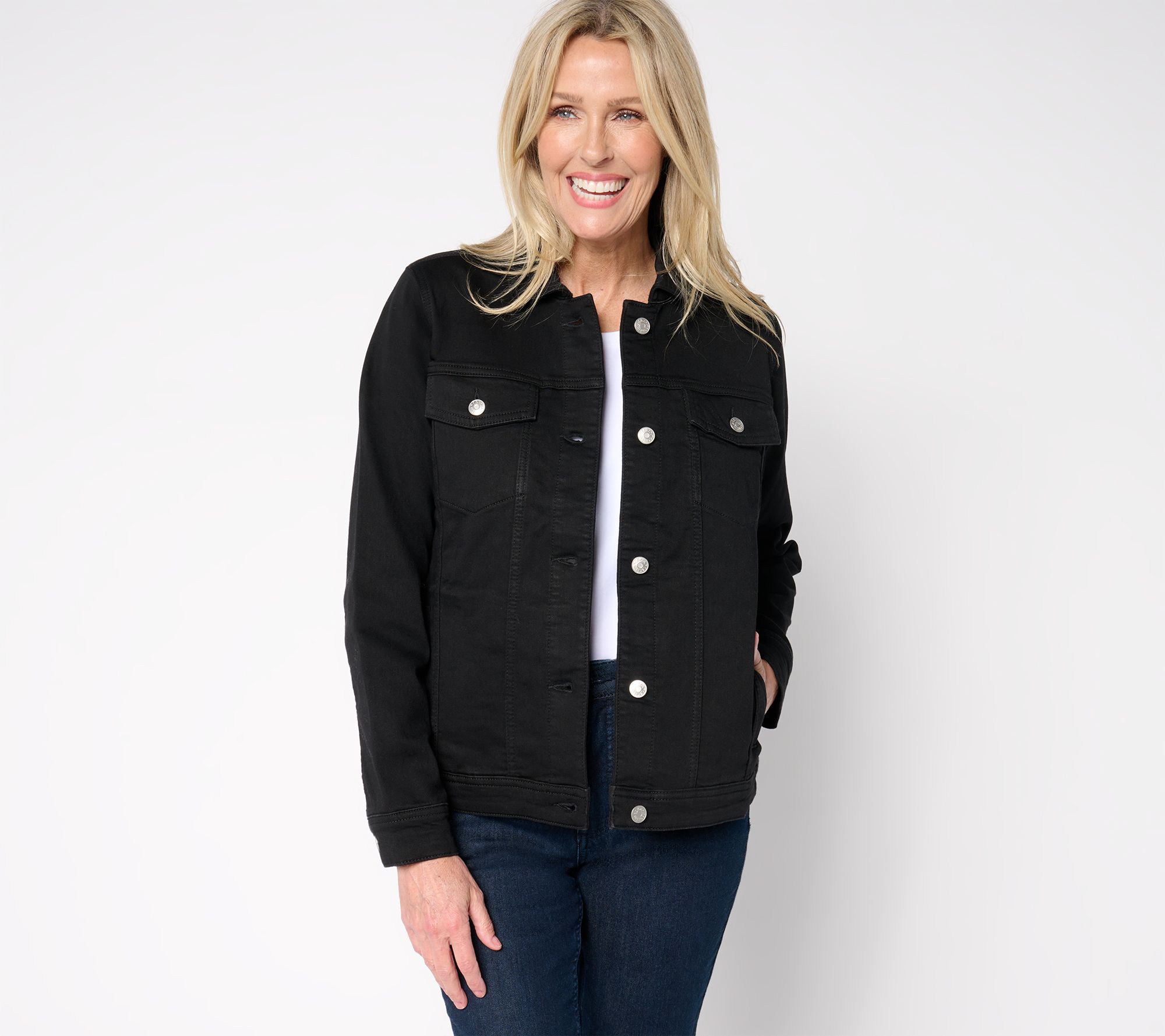 "As Is" Denim & Co. Printed or Solid Comfy Knit Denim Jacket