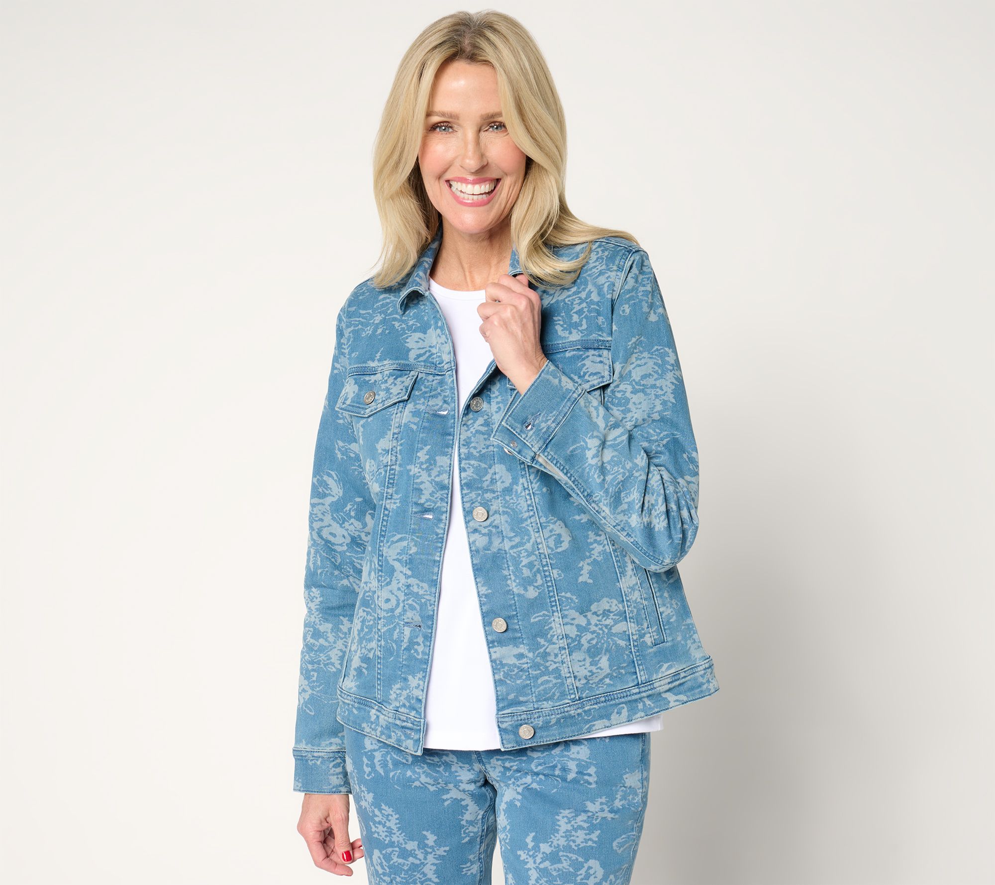 "As Is" Denim & Co. Printed or Solid Comfy Knit Denim Jacket