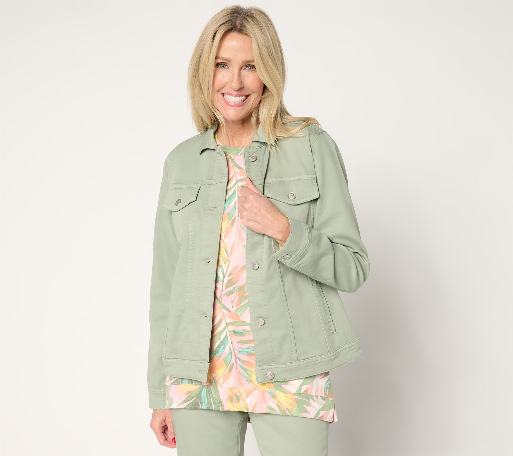 "As Is" Denim & Co. Printed or Solid Comfy Knit Denim Jacket