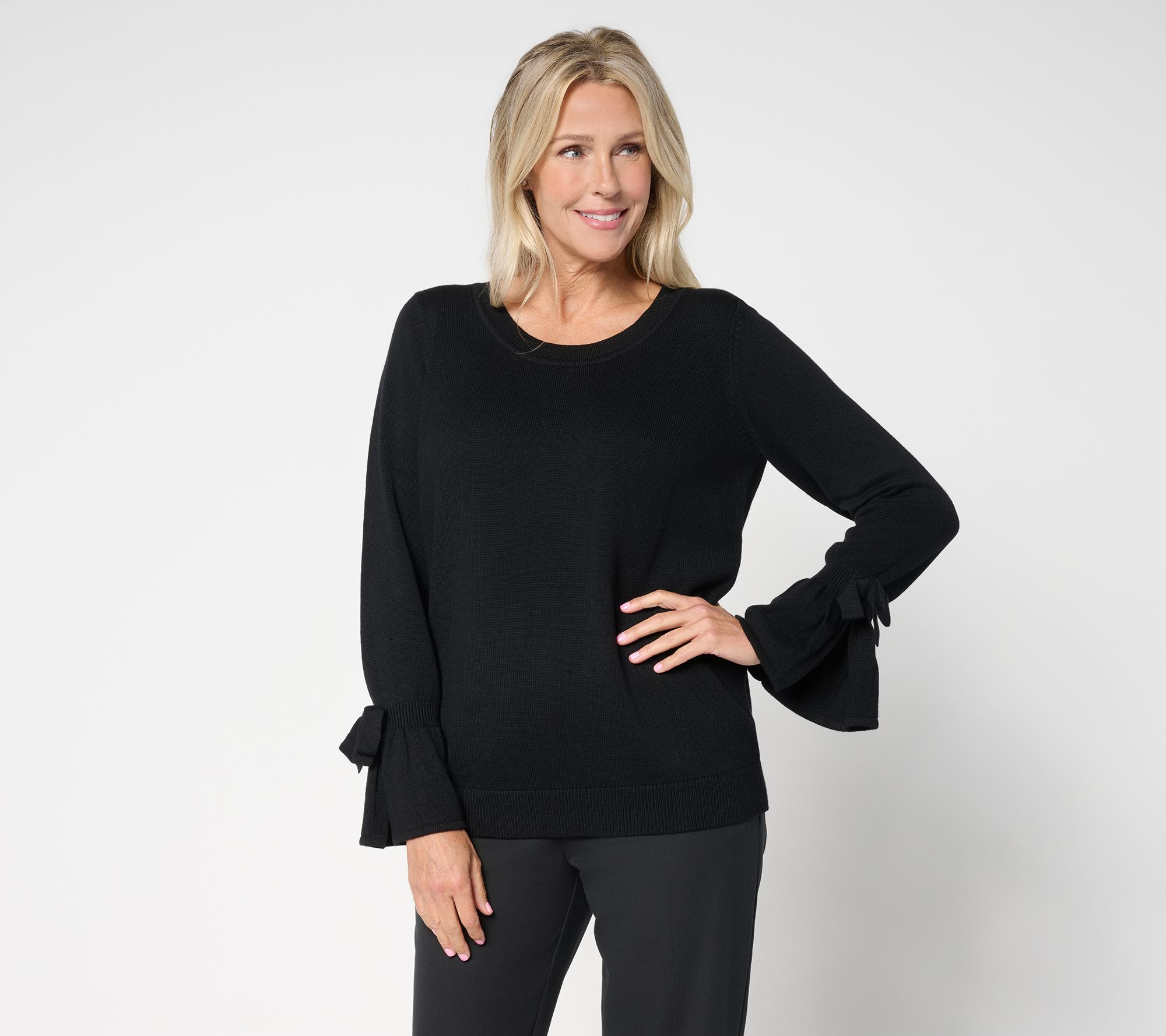 Attitudes by Renee Ballet Neck Bow Sleeve Sweater