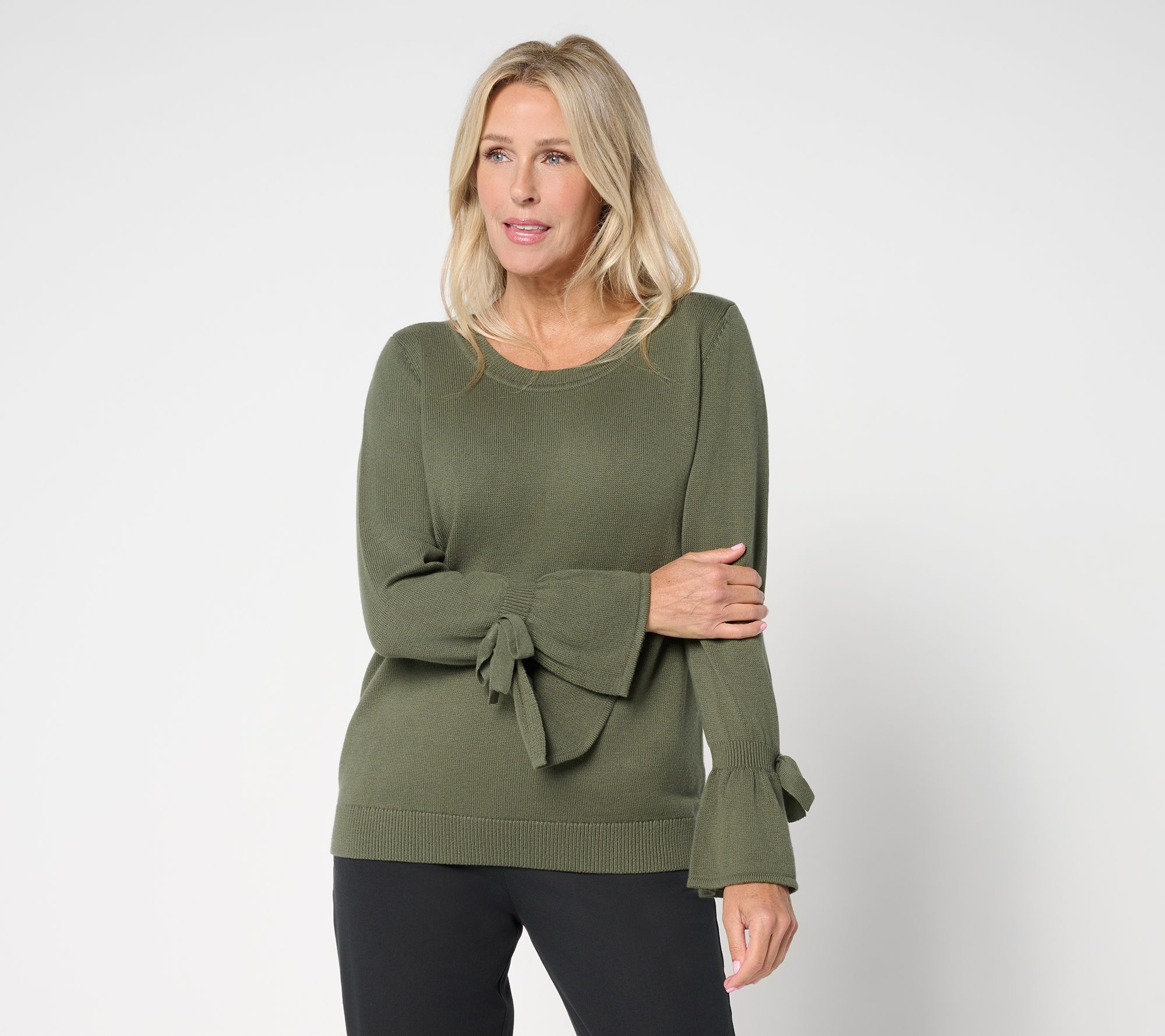 Attitudes by Renee Ballet Neck Bow Sleeve Sweater
