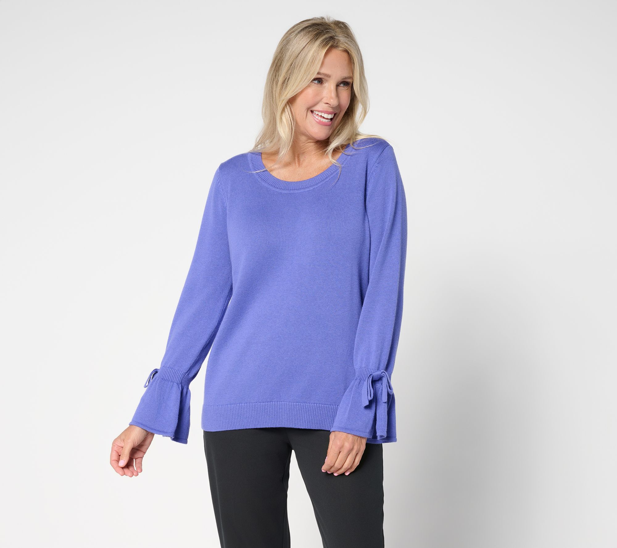 Attitudes by Renee Ballet Neck Bow Sleeve Sweater