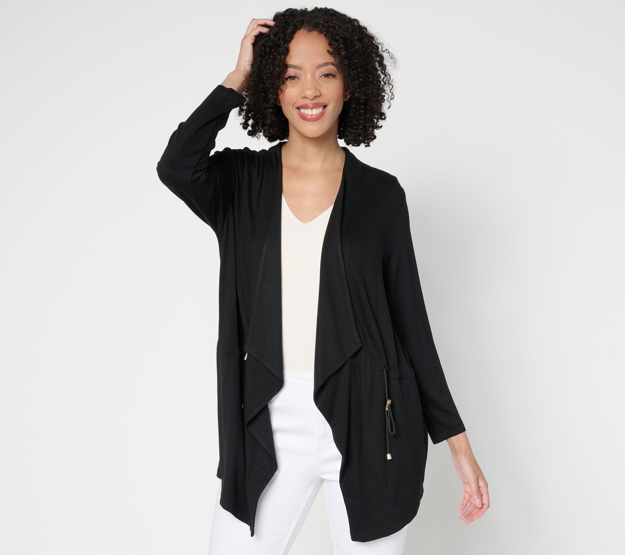 "As Is" Susan Graver Petite Jersey Knit 3/4 Sleeve Anorak Cardigan