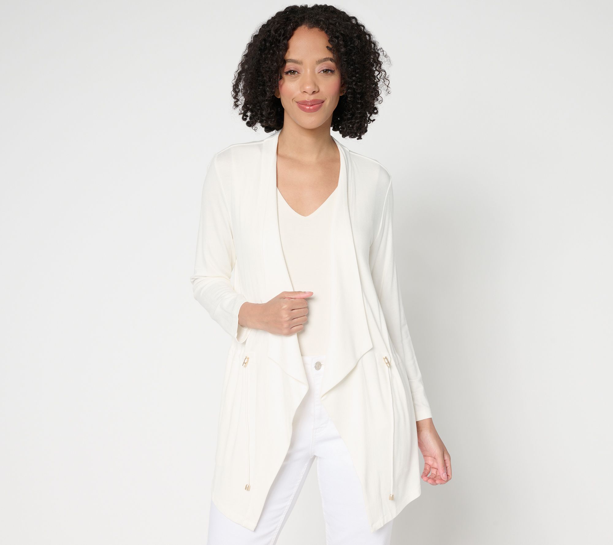 "As Is" Susan Graver Petite Jersey Knit 3/4 Sleeve Anorak Cardigan